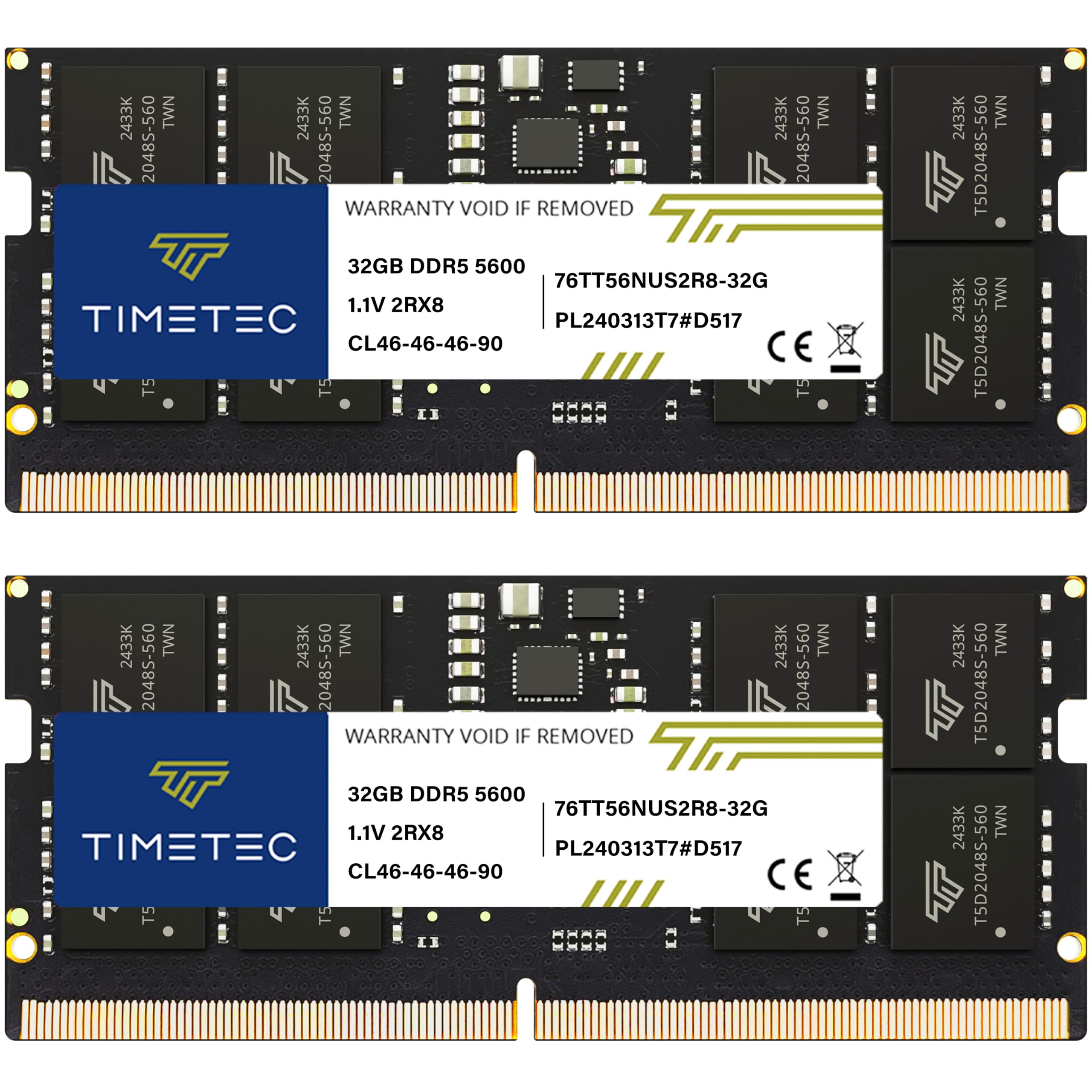 Timetec 64GB KIT (2x32GB) DDR5 5600MHz (PC5-5600) PC5-44800 SODIMM Laptop RAM – 262-Pin 1.1V CL46 Non-ECC Unbuffered Memory Module for Laptop, Notebook, Mini PC, All-in-One 64GB KIT(2x32GB) Dual Rank 5600MHz