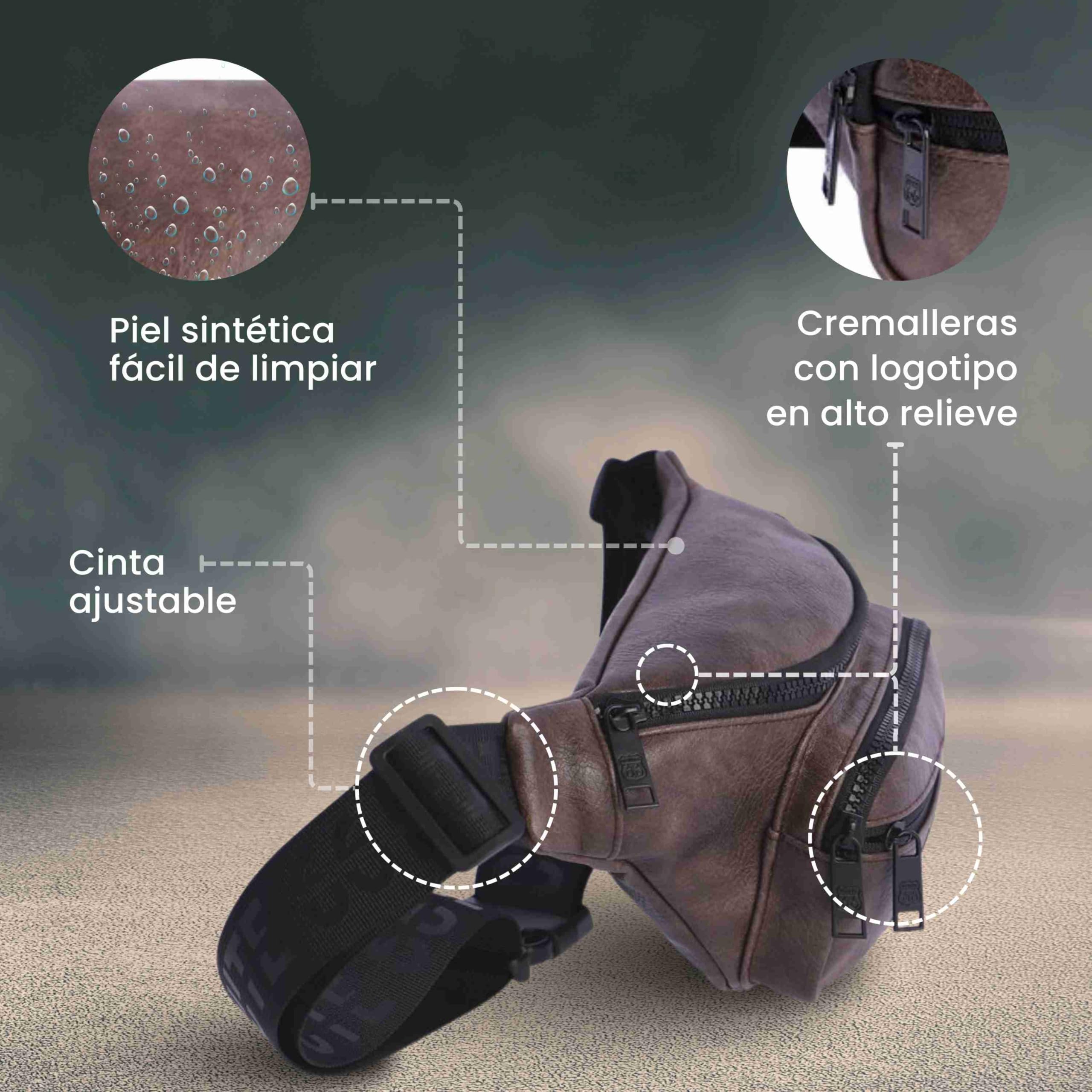 ROUTE 66 Homme Ruben Cuir synthétique-Sac Banane élégant avec 2 Avant, 3 Compartiments avec Fermeture éclair et Poche intérieure zippée