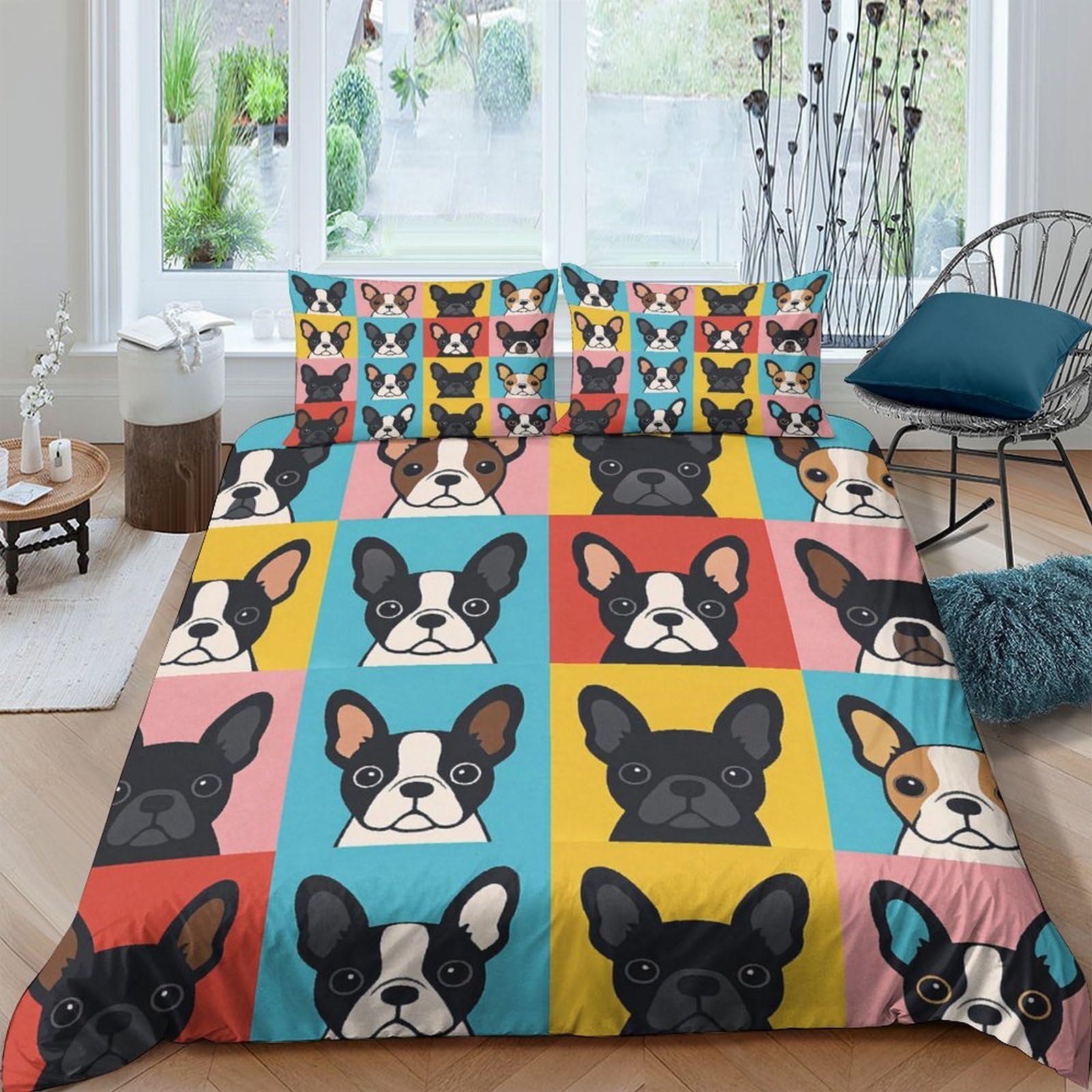 Ctjqhvkz Style-10 3D Printed French Bulldog Pop Art Fitted Sheet Microfiber Soft Colorful Cartoon Mattress Cover For Bedroom Guest Room Home Decor Single（135X200cm）
