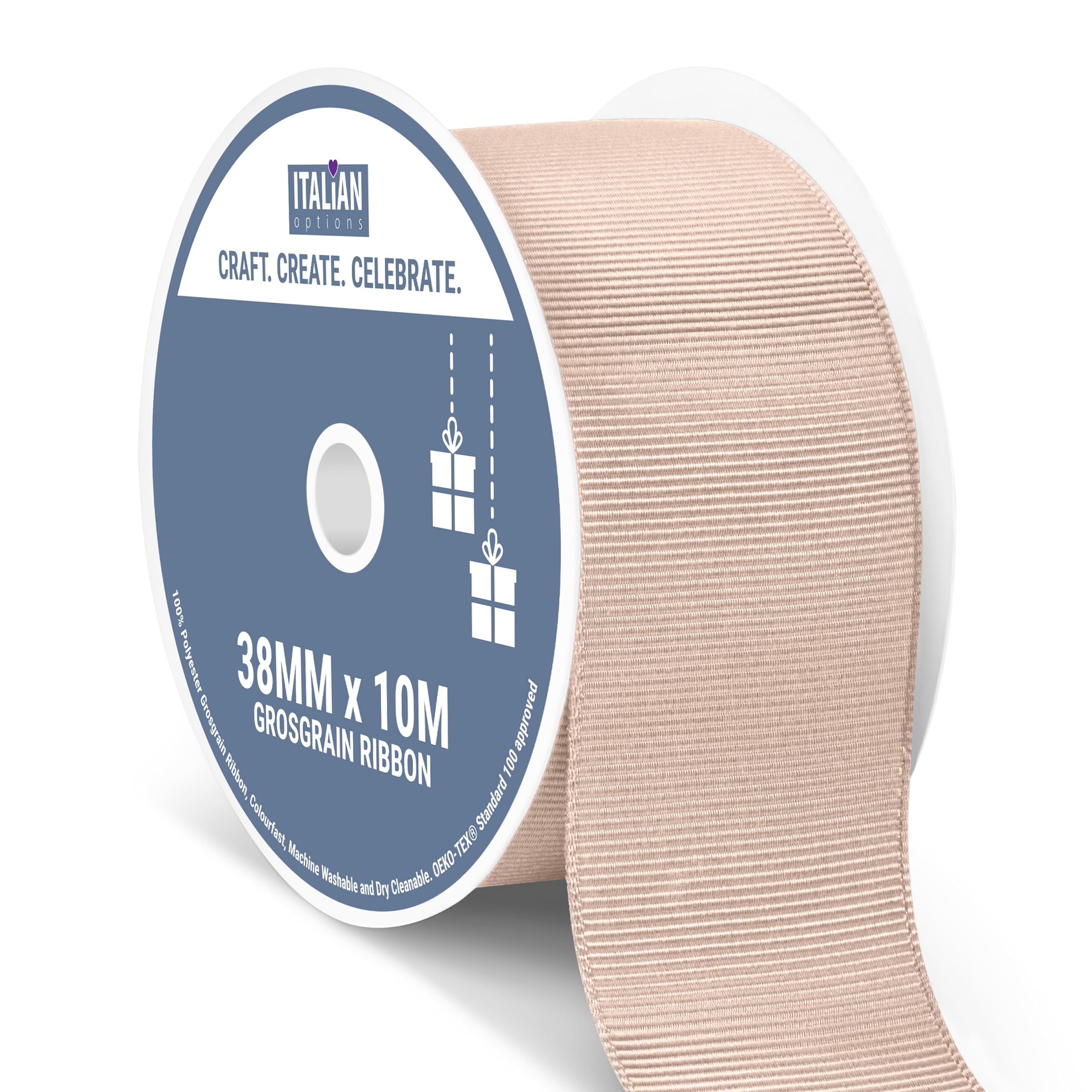Italian Options Grosgrain Ribbon 38mm, Strong Plain Taupe Ribbon for Bows, Wedding, Crafting, Sewing, Hair Accessories, Gift Wrap, 38 mm x 10 Metre Roll, Taupe