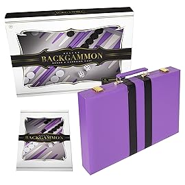 Premium Backgammon 15 Inches Medium Purple - Backgammon Sets for Adults and Kids - Leatherette Back Gammon Board Game Set - Travel Backgammon Set Board Encased with Accessories