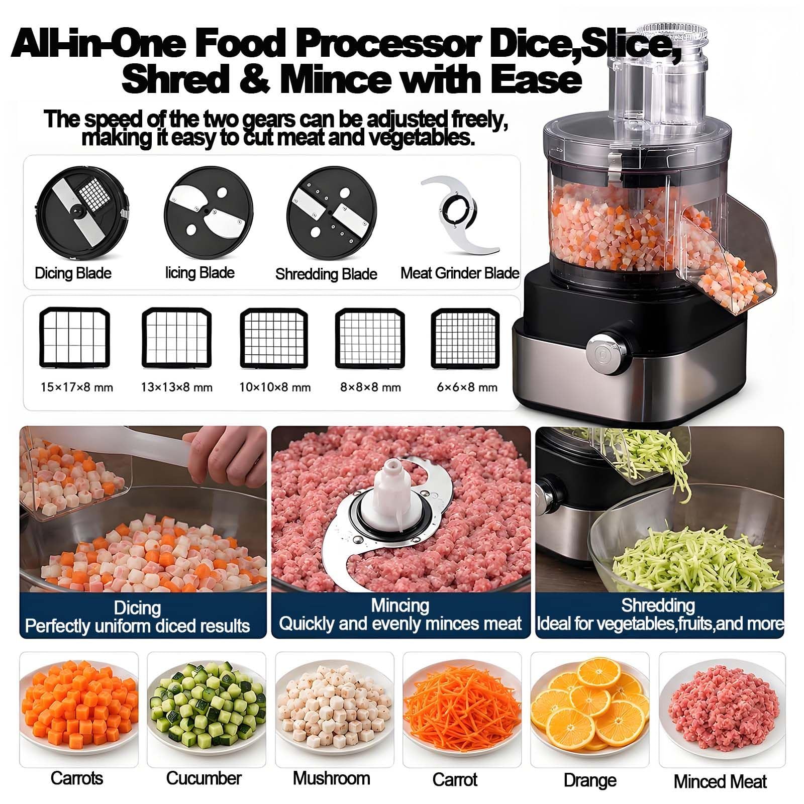 Cortadora Verduras Profesional 5 En 1 Motor 600w Componentes Lavables