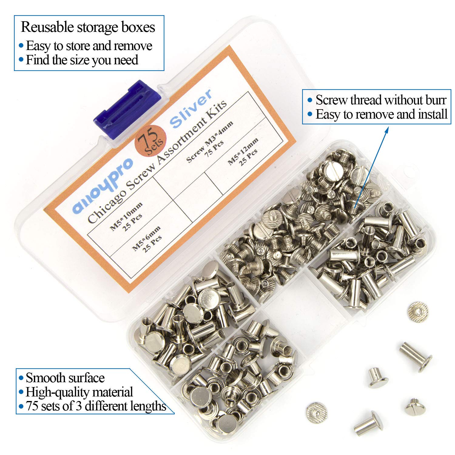 75-Piece Chicago Screws Assorted Kit – 3 Sizes Leather Rivets For Belts, Bags, Books & DIY Crafts (Red Bronze)