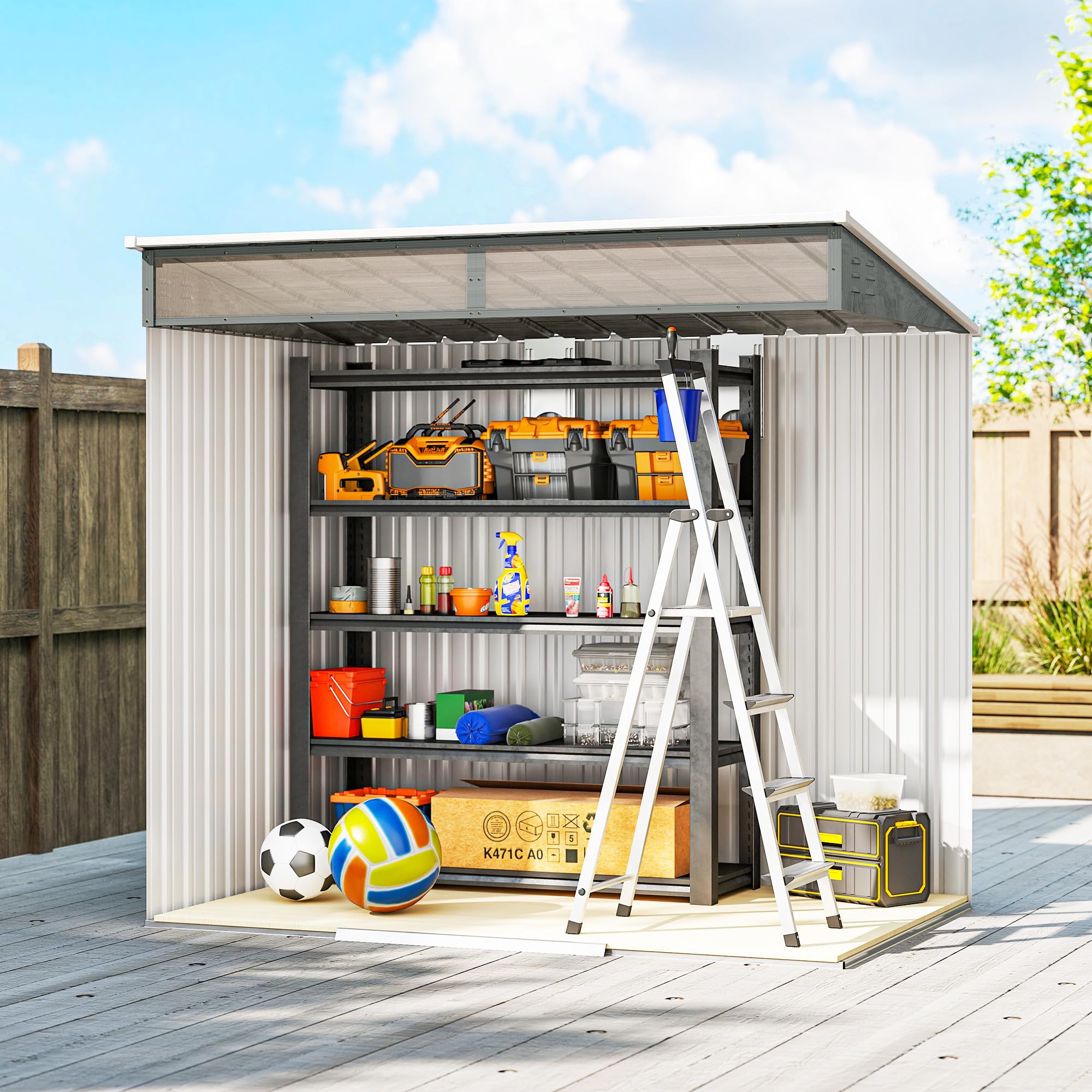 Outsunny Caseta de Jardín Exterior 2 m² 195x122x181,5 cm Gris Claro | 2 m², Cobertizo de Jardín Exterior Metálica, con Base SIN SUELO, 2 Puertas Correderas, Ventanas, Ganchos para Herramientas