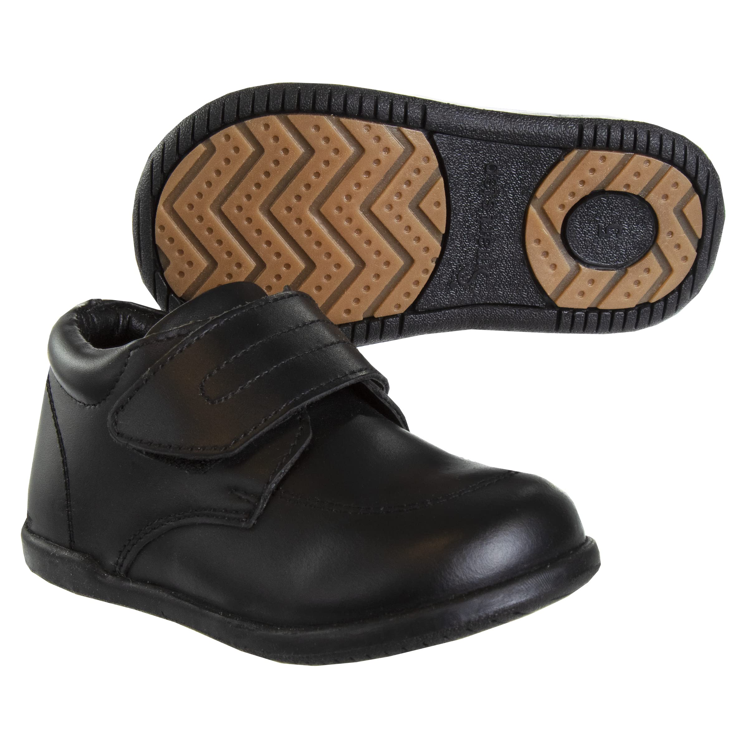 Josmo Kids Smart Baby Walking Shoes Nonslip Boys Girls First Step Walker Leather Non Bottom High top Dress Boots, Black-Slip, 5 US Unisex Toddler