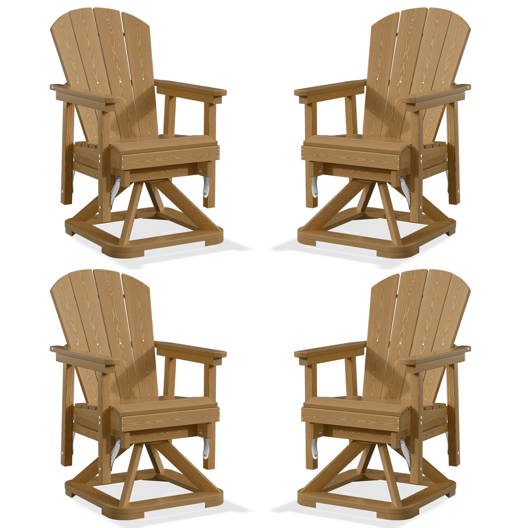 PLUUV Adirondack Swivel Glider Chair Set of 4, 360 Degree Rotation, Brown