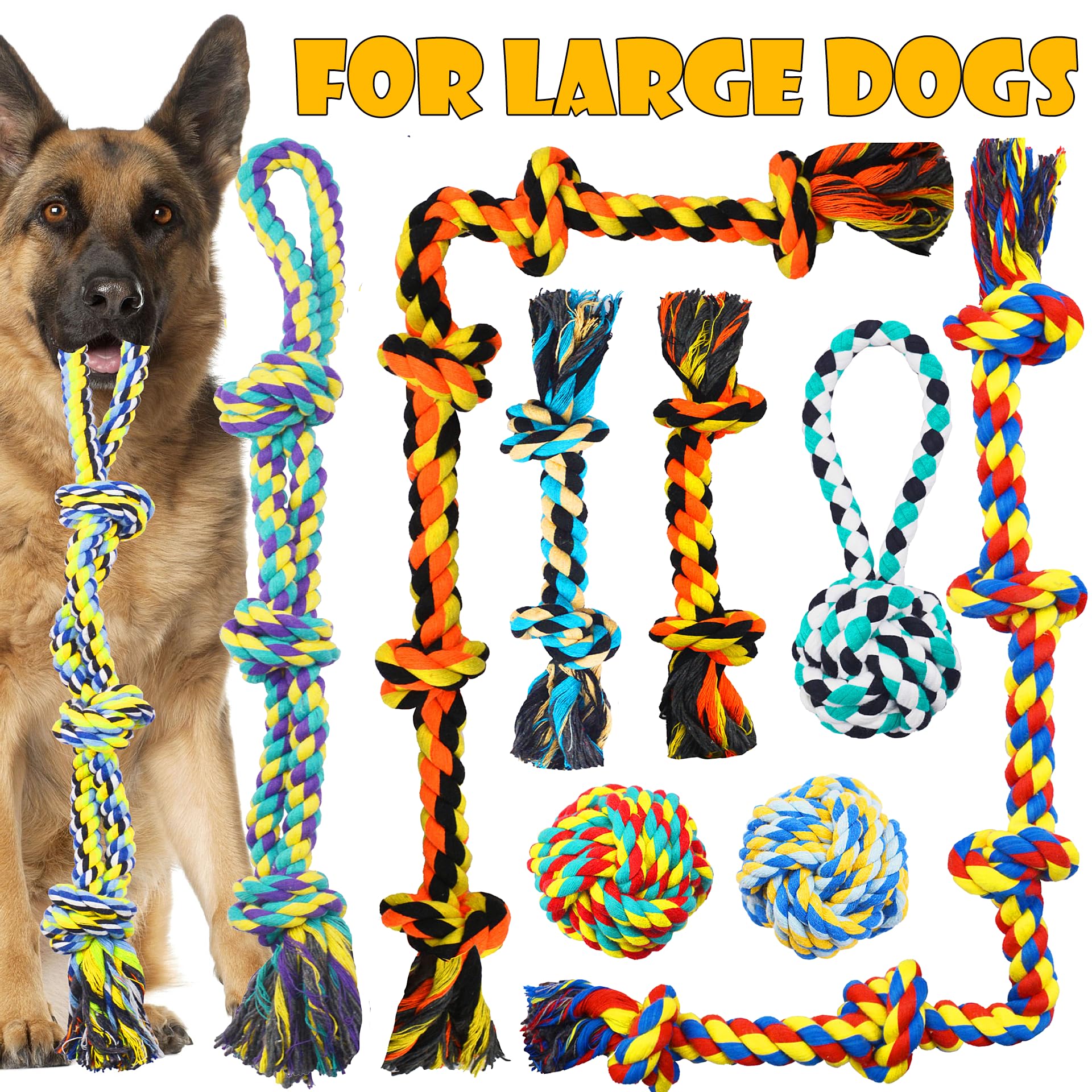 Speedy Panther 9 Pack Large Dog Rope Toys for Aggressive Chewers 5 Knots Indestructible Chew Toy Kit for Medium Large Dogs Puppy Teething Tug Toy - Image 2