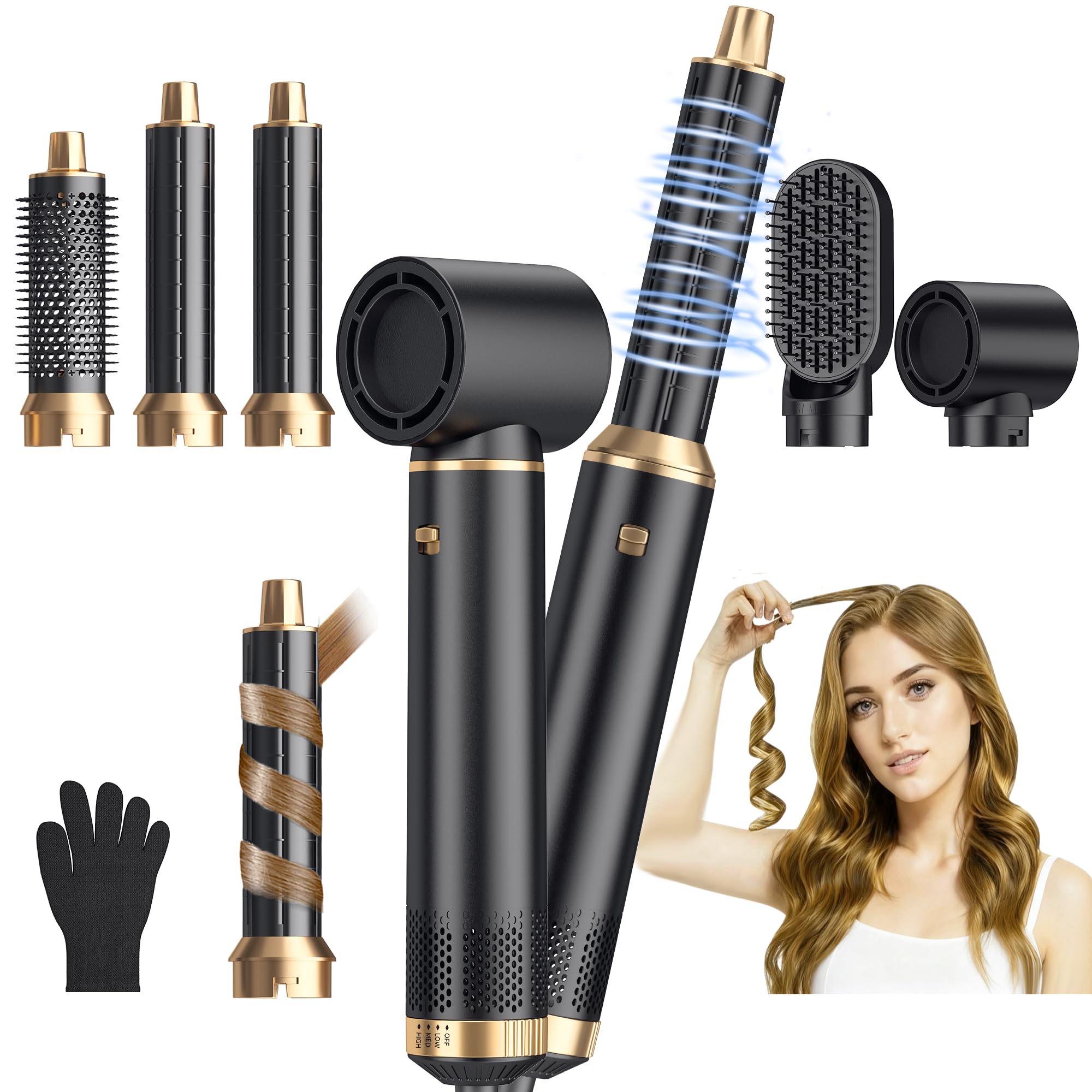 5 in 1 Blow Dryer Brush, Upgrade Hair Dryer Brush Air Curler Air Curling Wrap Styler, Detachable Hot Air Brush Negative Ion Curling Brush Iron, Hair Styling Tools for Drying Curling Straightening