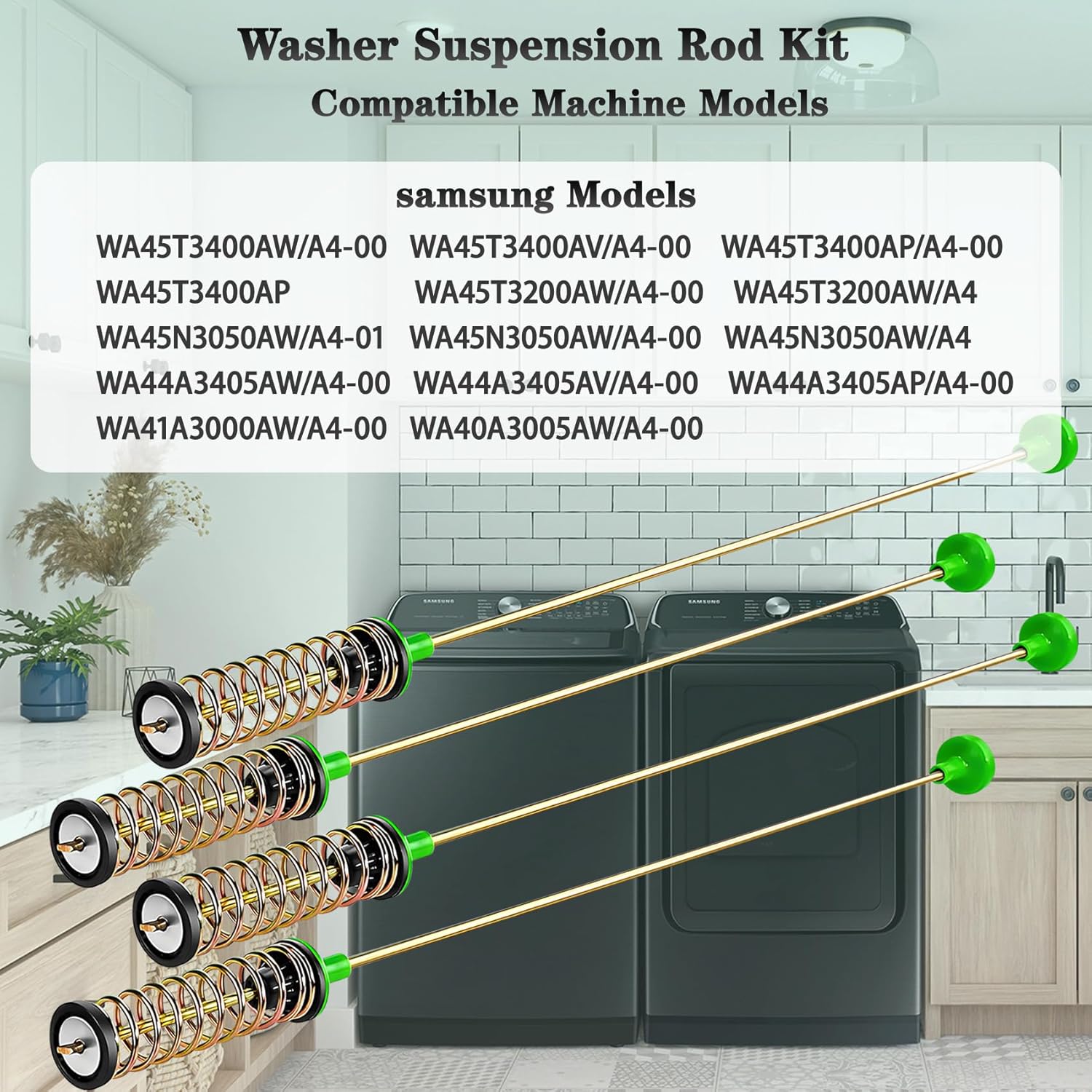 Upgraded WA45T3400AW WA45T3400AV WA40A3005AW WA44A3405AP WA44A3405AV Washer Suspension Rods, Fit for Samsung Washer WA41A3000AW WA45T3400AP WA45N3050AW WA44A3405AW