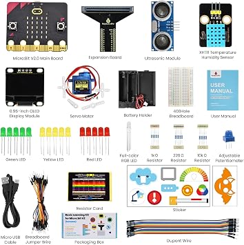 KEYESTUDIO Micro:bit Basic Starter Kit للمراهقين والمبتدئين - مجموعة أدوات تعلم الإلكترونيات مع أجهزة الاستشعار ومصابيح LED والبرامج التعليمية | مشاريع تعليم العلوم والتكنولوجيا والهندسة والرياضيات للبرمجة (Micro:bit متضمنة)