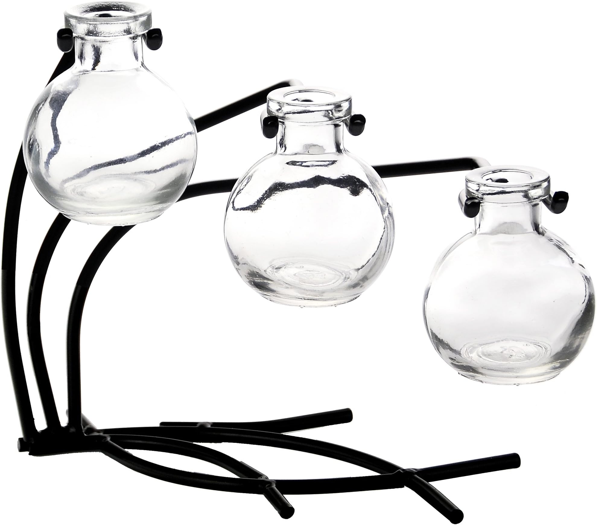 Couronne Co. Casablanca Three Recycled Glass Vases and Metal Stand, M504-200-00, 10 Inch Long, Clear, 1 Piece
