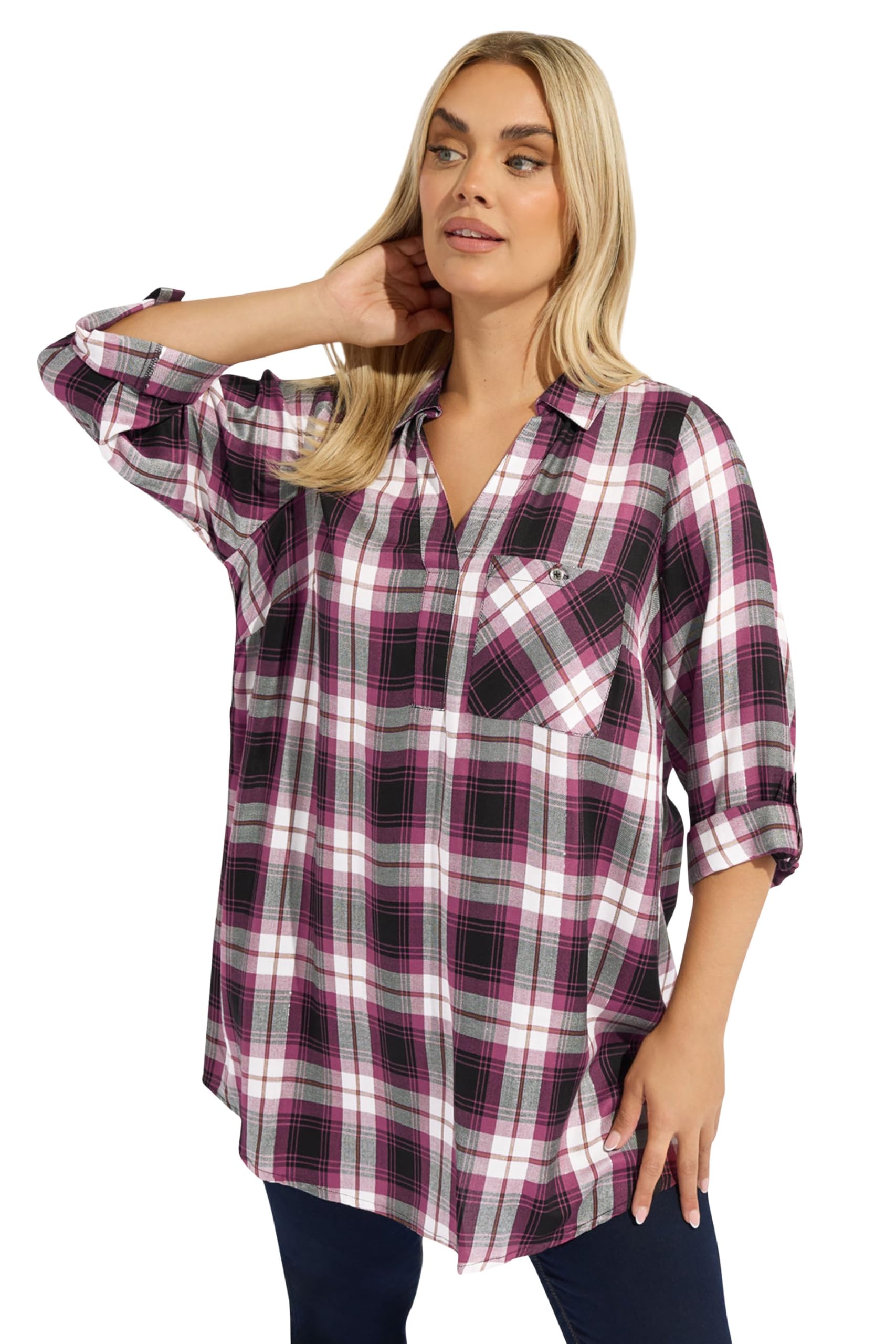 Yours Women's Pink Check Overhead Shirt In | Size: 20