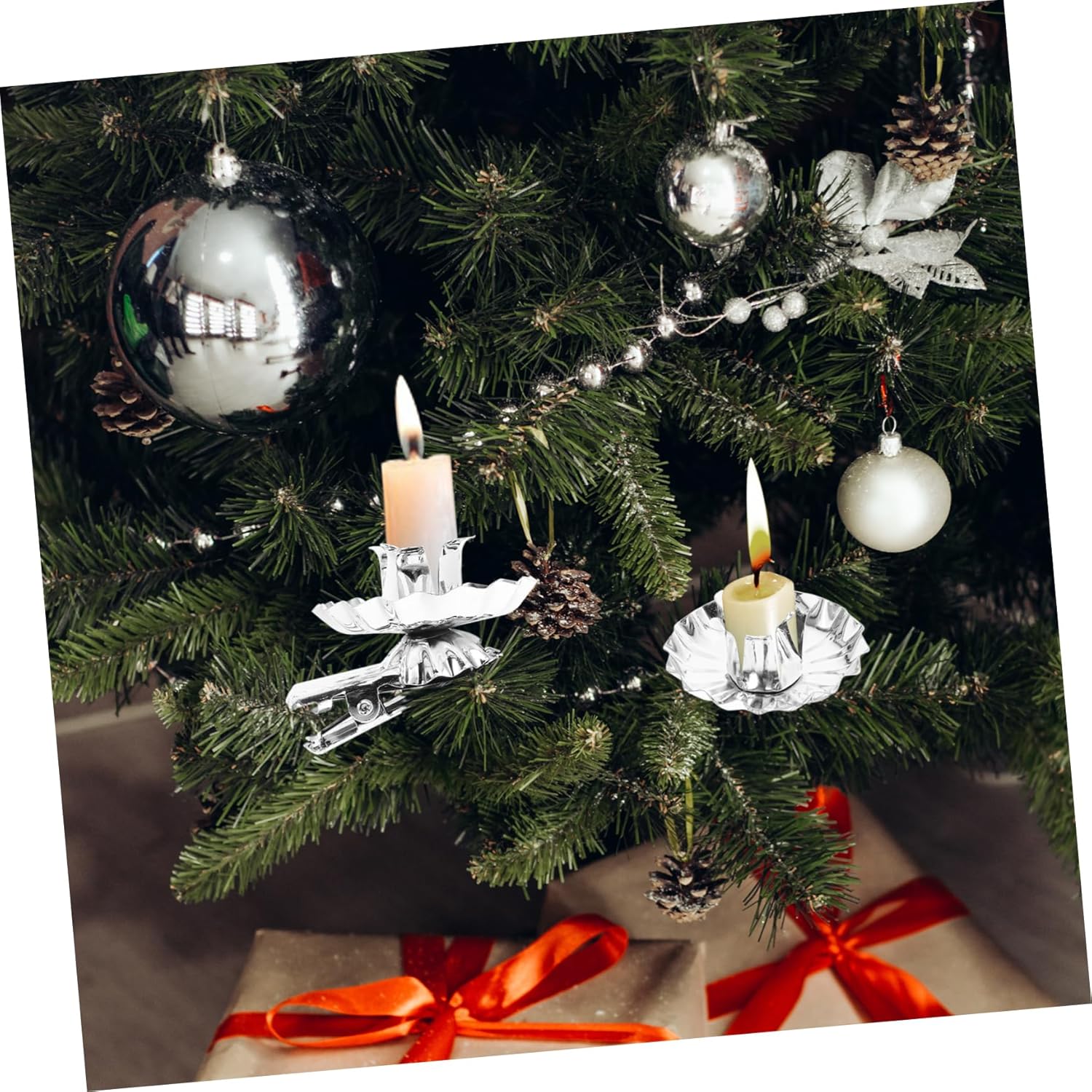 36Pcs Silver Christmas Candle Holder Clips Clip Taper Candle Holders for Xmas Tree Decorations Bulk Candlestick Clips for Holiday Home Decor