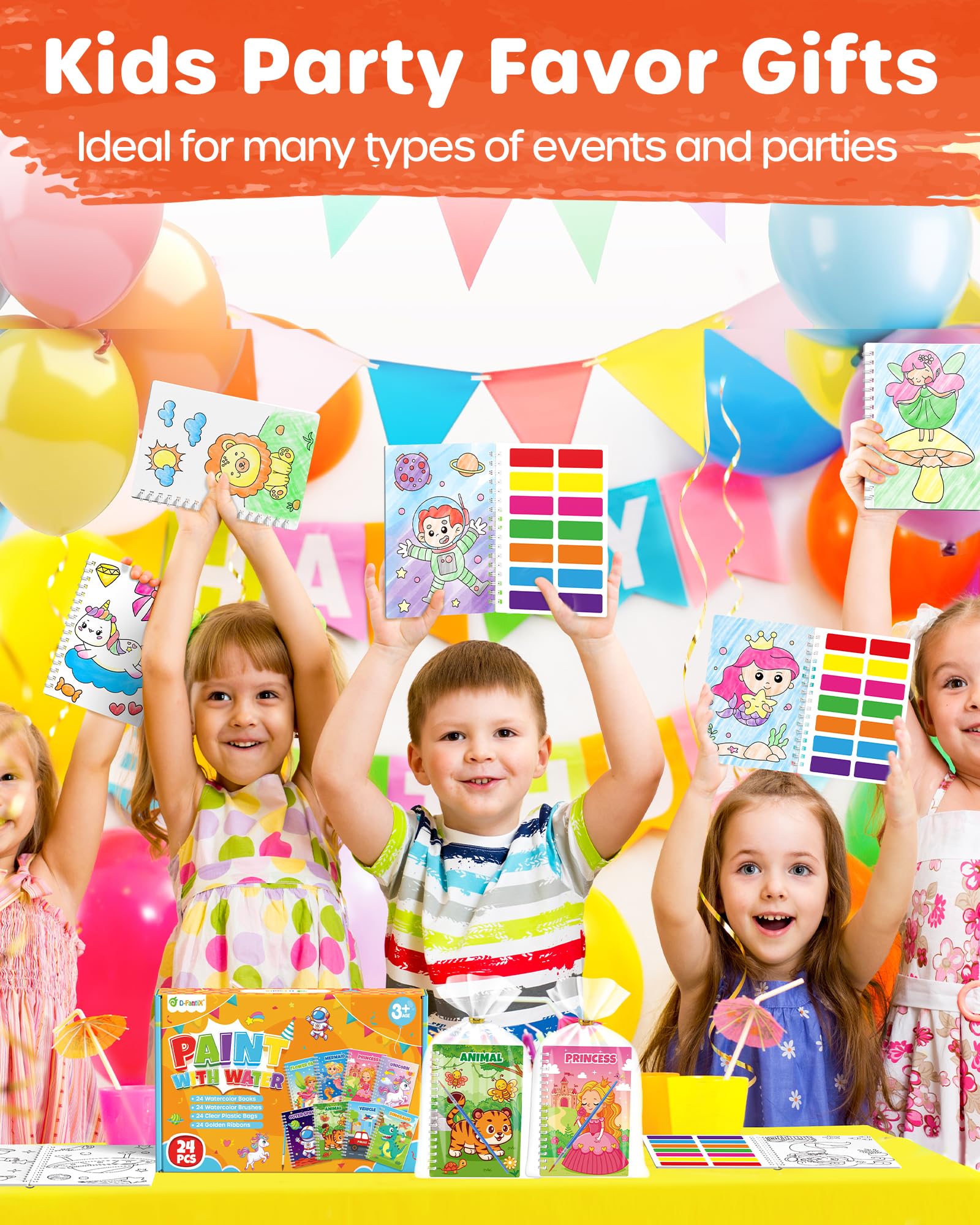 D-FantiX Paquete de 24 Pintura con Libros de Agua para Niños Pequeños, Acuarelas Libro para Colorear, Manualidades Niños 3 4 5 6 7 8-12