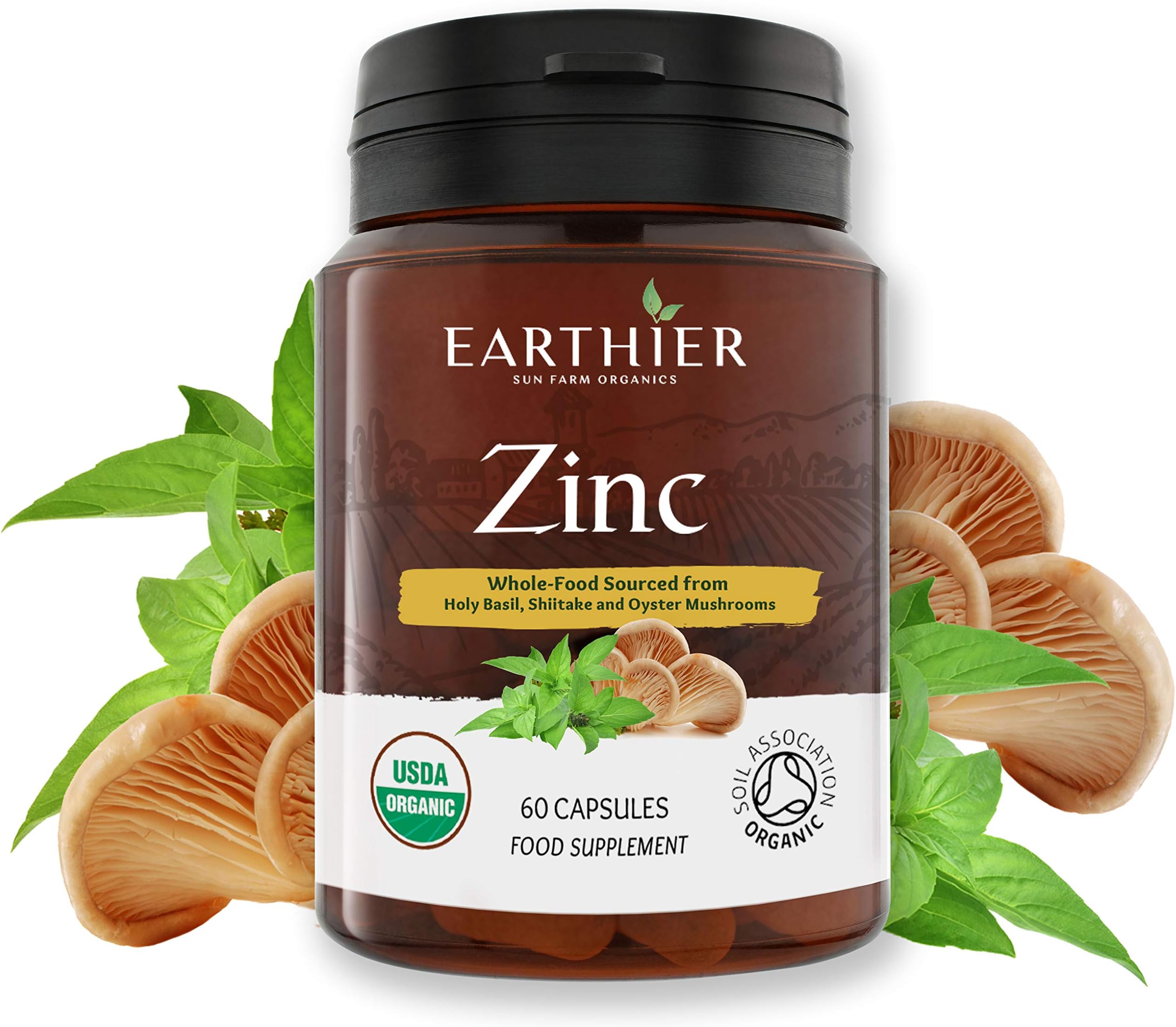Organic Zinc Whole Food Supplement Certified by Soil Association - 1 Month Supply - Vegan