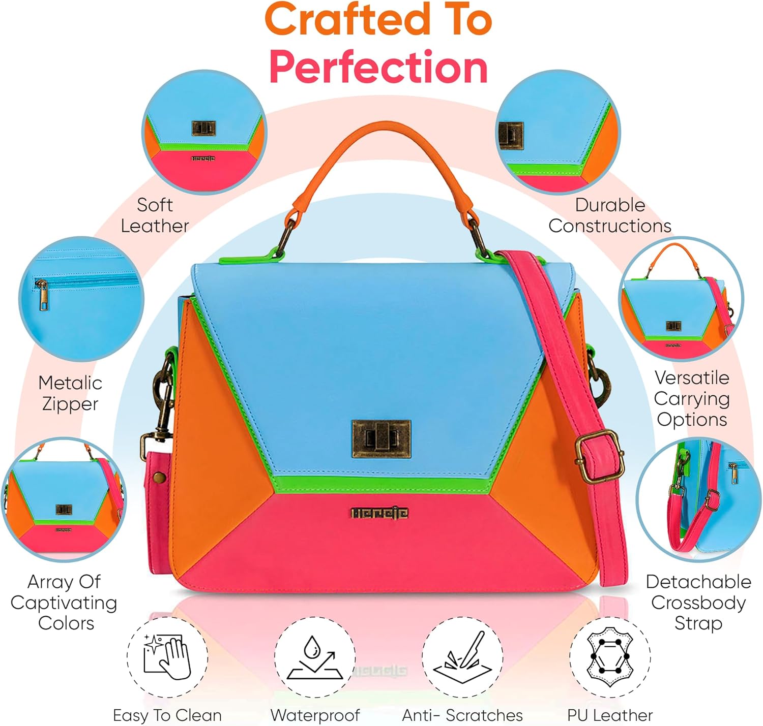 HEREJE Women Shoulder Bag - Chic Top Handle Leather Handbags For Women -Purses for Women - Retro Colorful Crossbody Bag -Spring Summer 2025 - Image 4