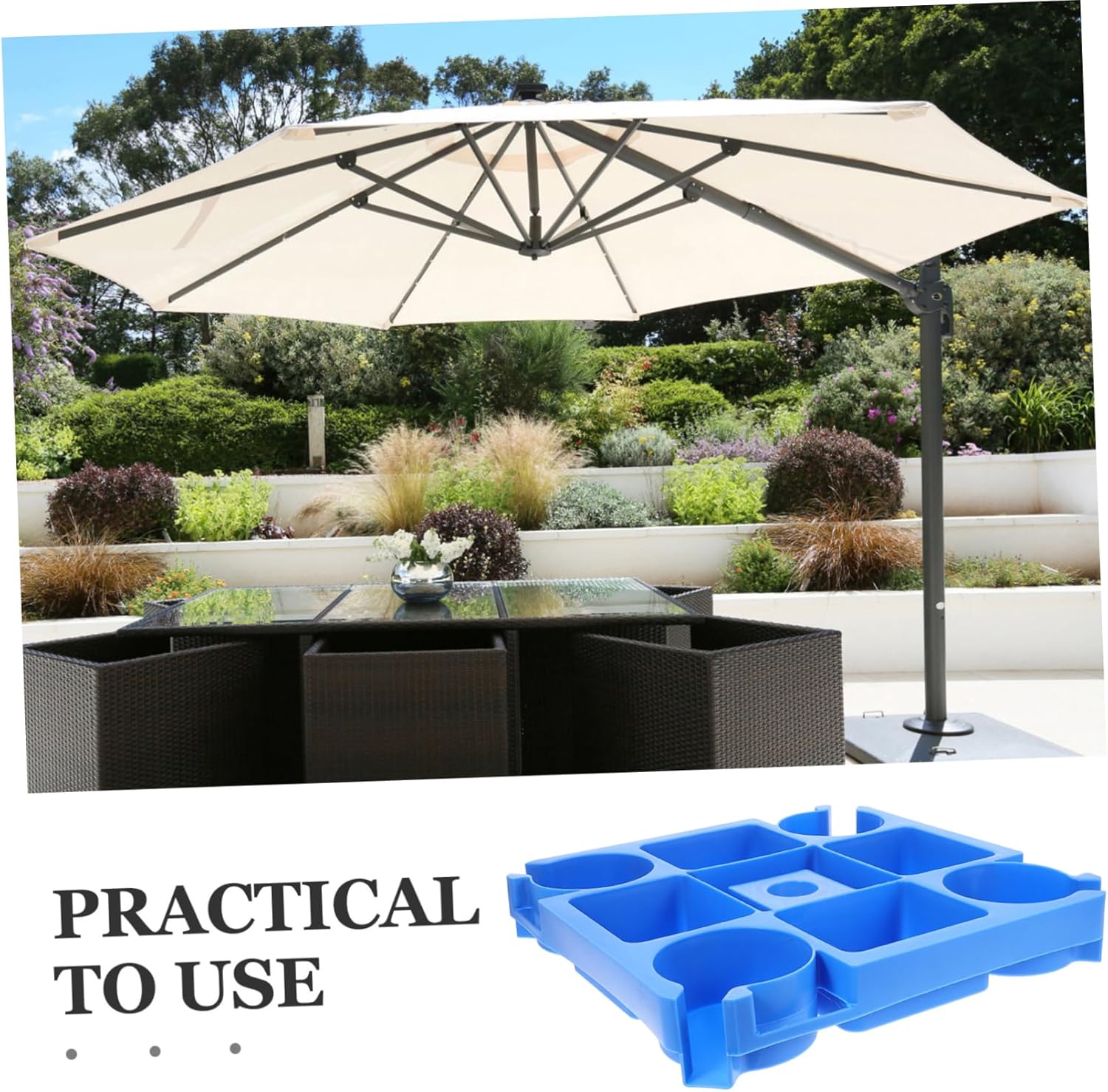 Abaodam 1 Set Garden Umbrella Tray with Cup Holders Lightweight Outdoor Table Tray for Beach Patio Versatile Drinkware Holder with Snack Compartments Sunglasses Slots Easy Installation