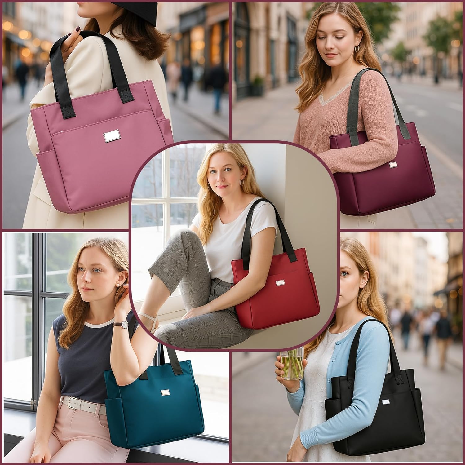 Waterproof Nylon Tote Bag for Women -Zippered Organizer for Work, Beach, Outdoor Essentials - Image 3