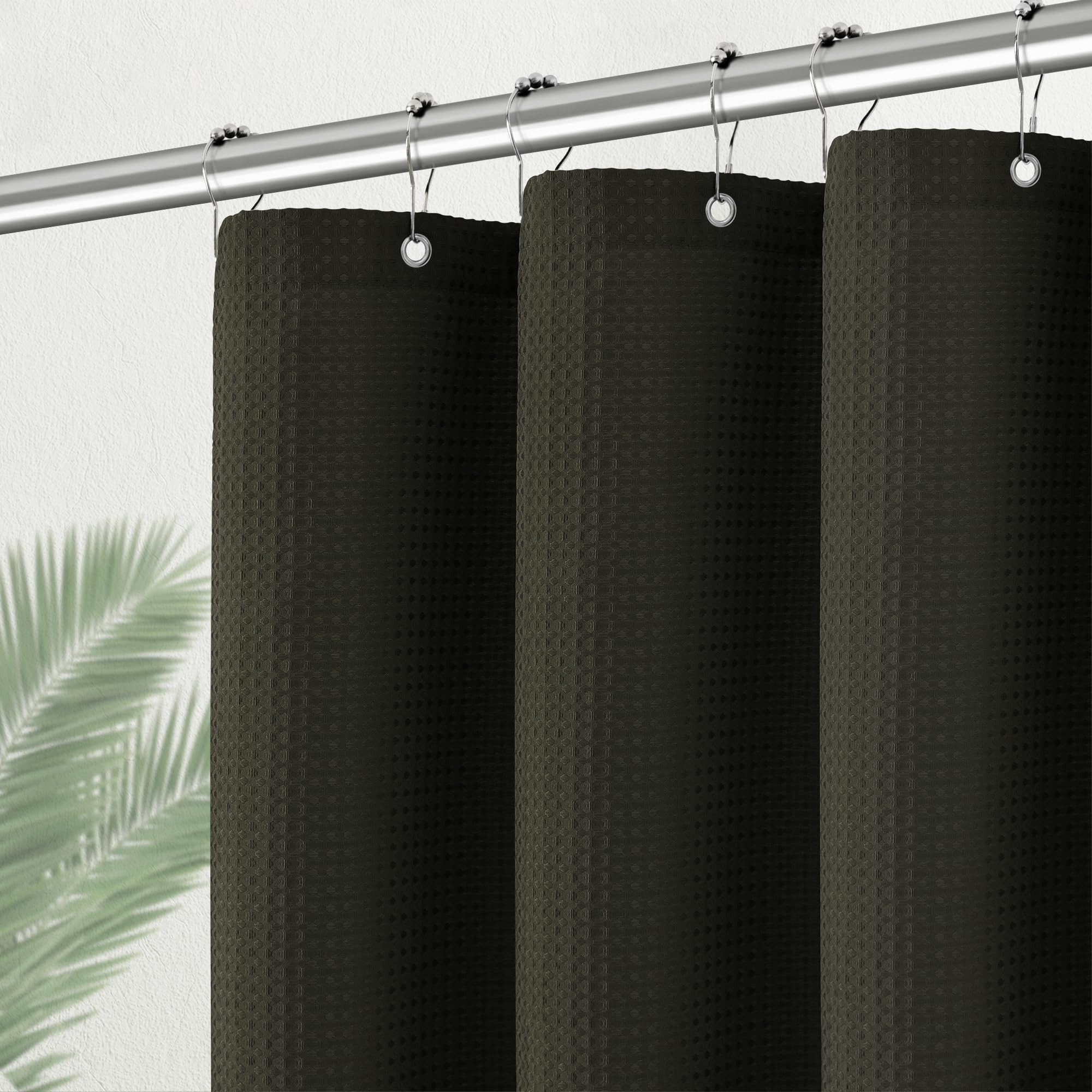 PANGSINNE Shower Curtain Waffle Weave 36 Inches Heavy Duty Stall Fabric Shower Curtain Set for Bathroom, Waterproof Weighted 256GSM Half Size Shower Curtains with 6 Hooks, 36Wx72H Brown