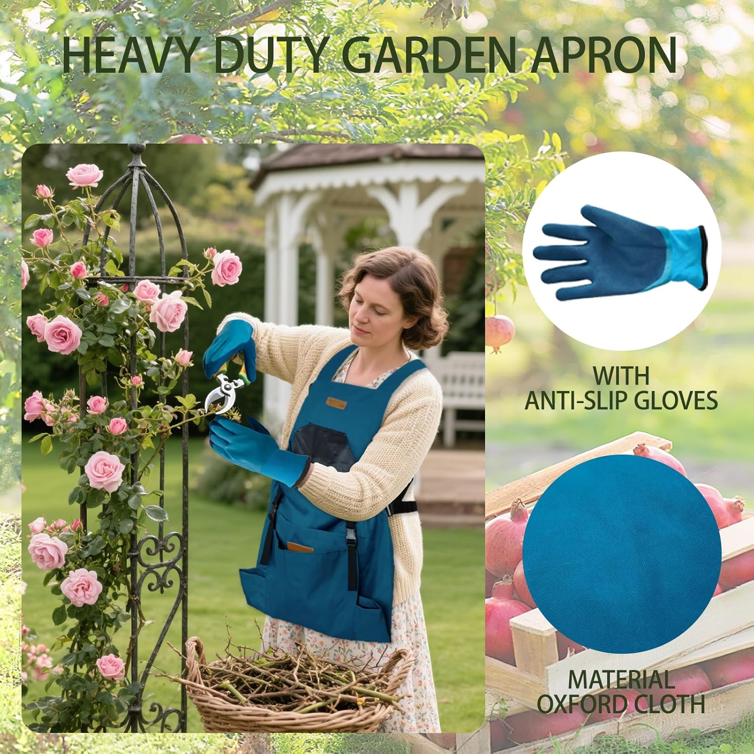 Garden Harvest Apron for Women & Men, Garden Aprons with Pockets and Gloves, Adjustablecross Back Waterproof Apron Great Gift for Love Gardening and Planting - Image 4