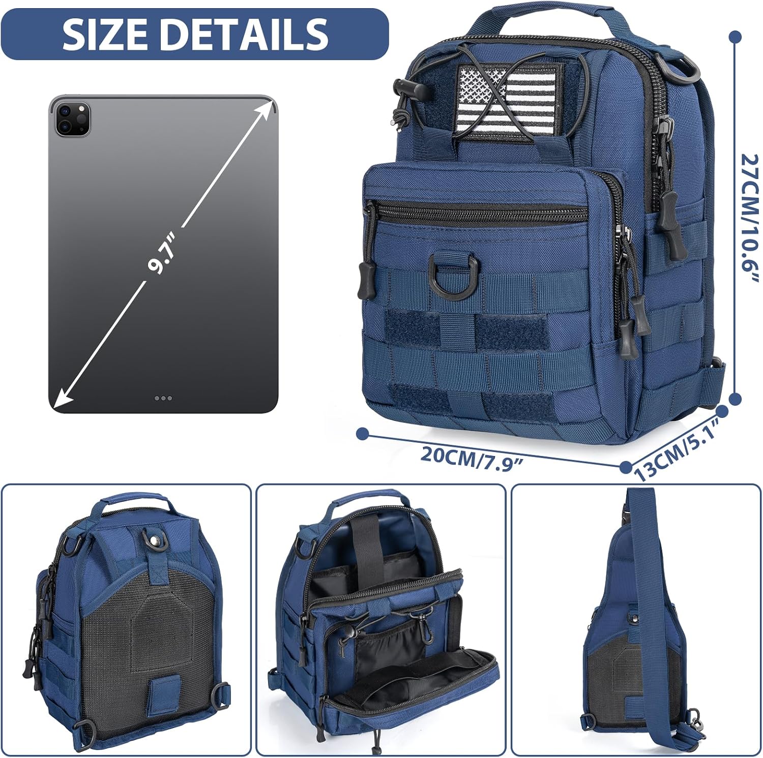 GMAK Tactical Sling Bag for Men, Tactical Camo Shoulder Bag Military Bags | Outdoor Crossbody Sling Carrying Bags, Tactical EDC Crossbody Chest Bag Pack for Travel/Hiking/Cycling/Hunting, Navy