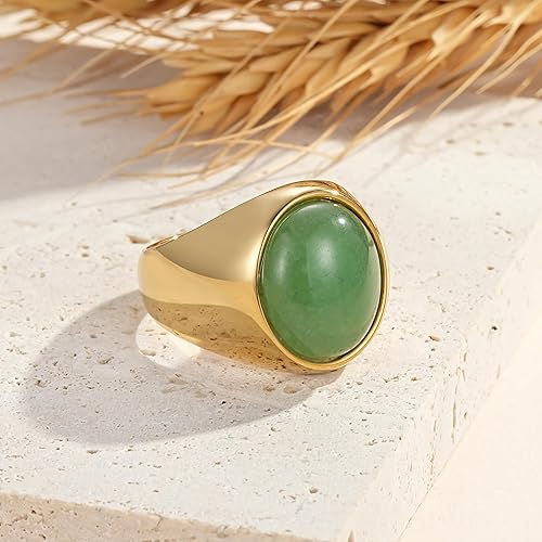 Miniatura 6 de Anillos de oro con piedras preciosas naturales para mujer, anillo grueso apilable de acero inoxidable que no se deslustra