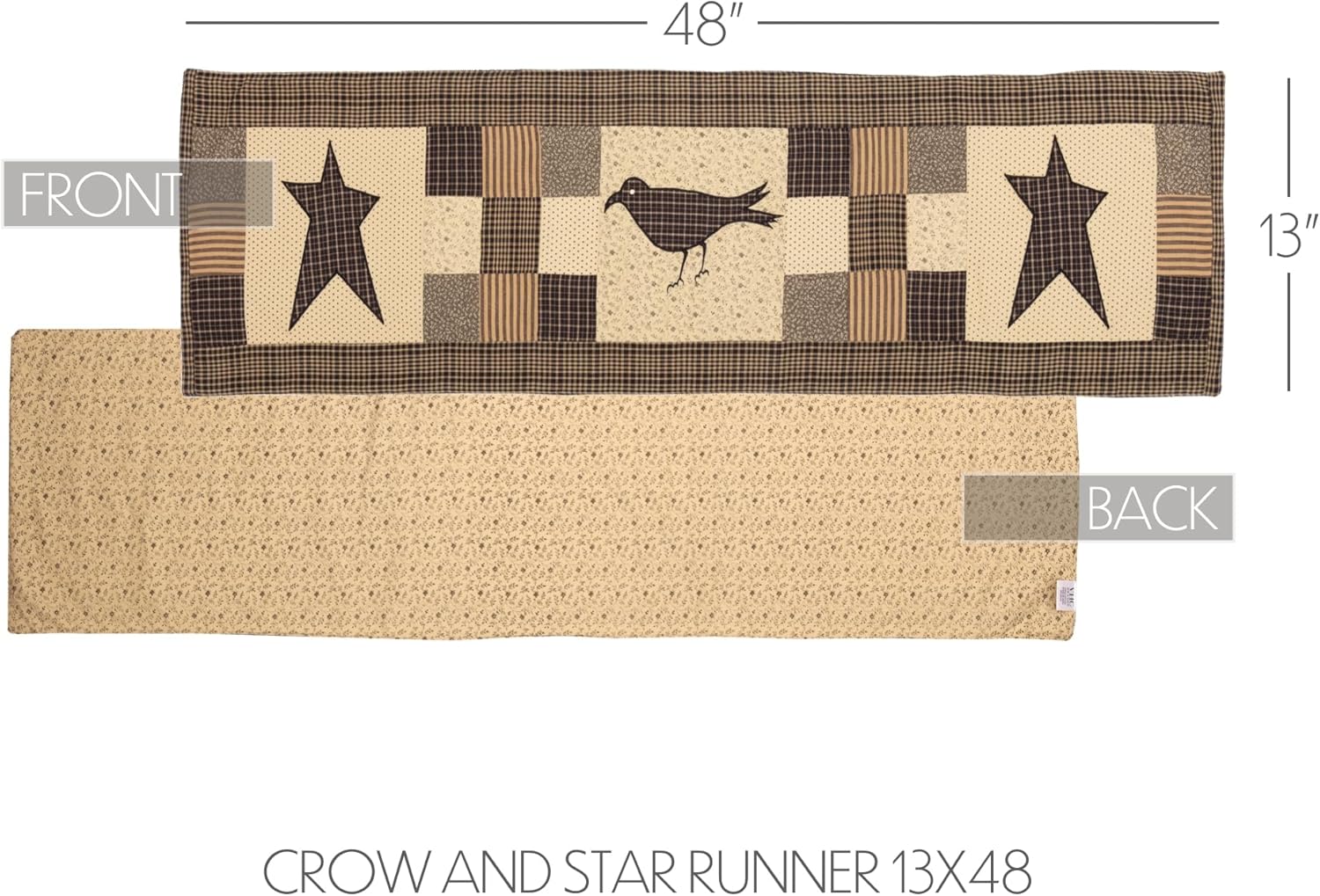 VHC Brands, Kettle Grove, Cotton, 13x48, Runner Crow and Star, Black