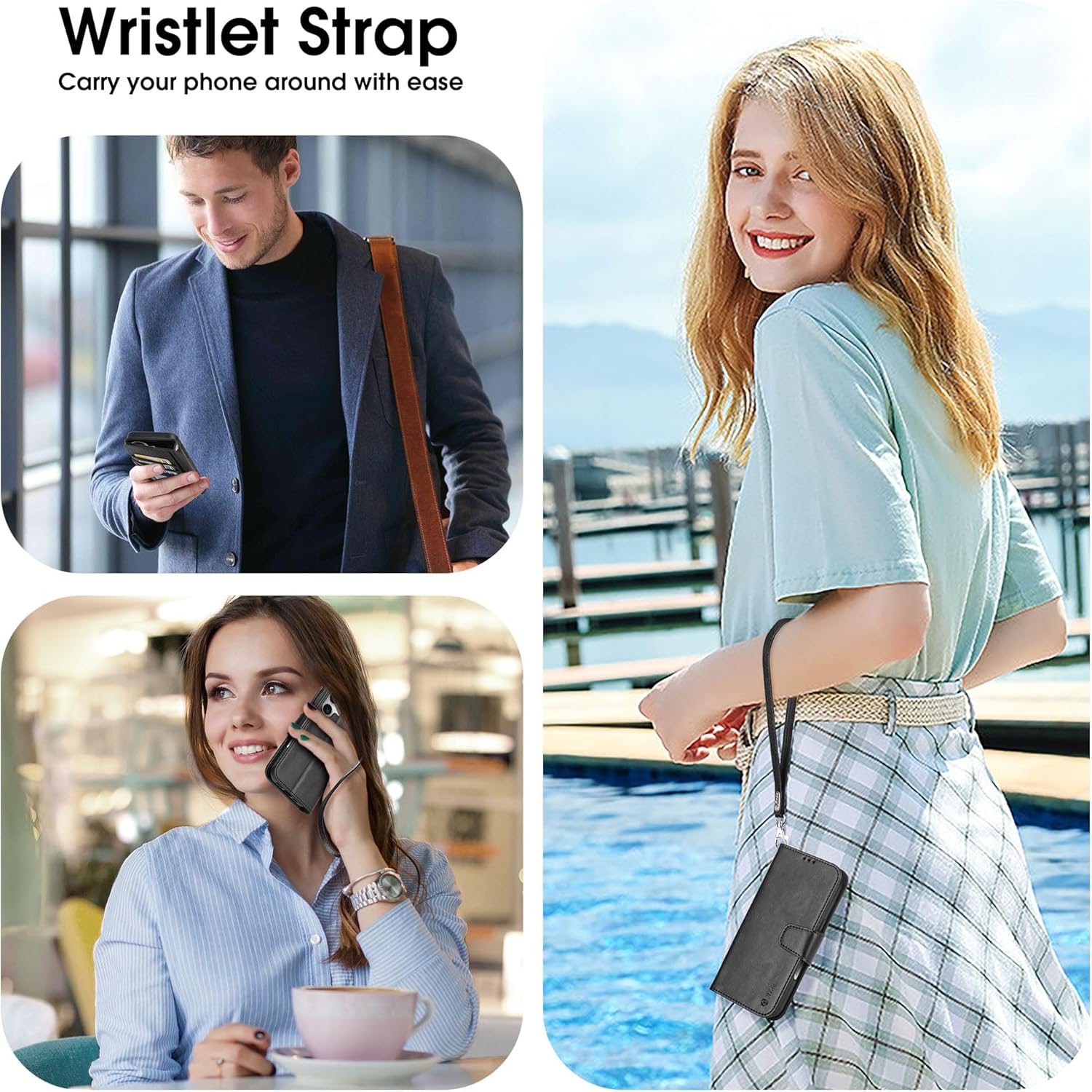 Arae Compatible with iPhone 17 Case Wallet with Card Holder, Wristlet Strap Wallet Flip Cover for iPhone 17 6.3 inch Men/Women, RFID Blocking, Kickstand, Black - Image 4