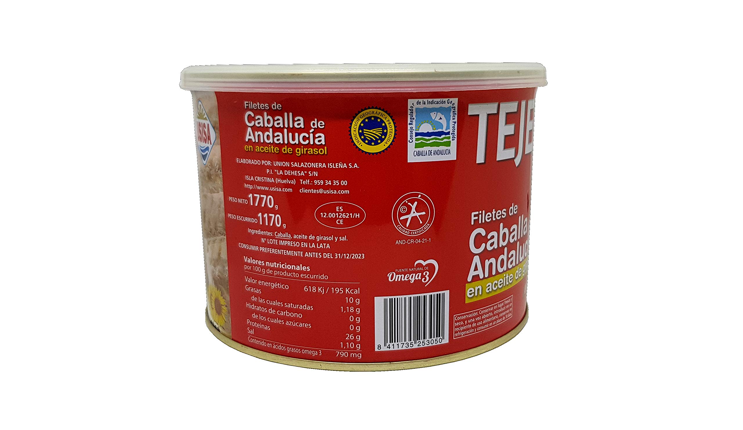 Filetes de Caballa en Aceite Girasol - 1 Lata x 1170 g - TEJERO - Conserva de Pescado - 3