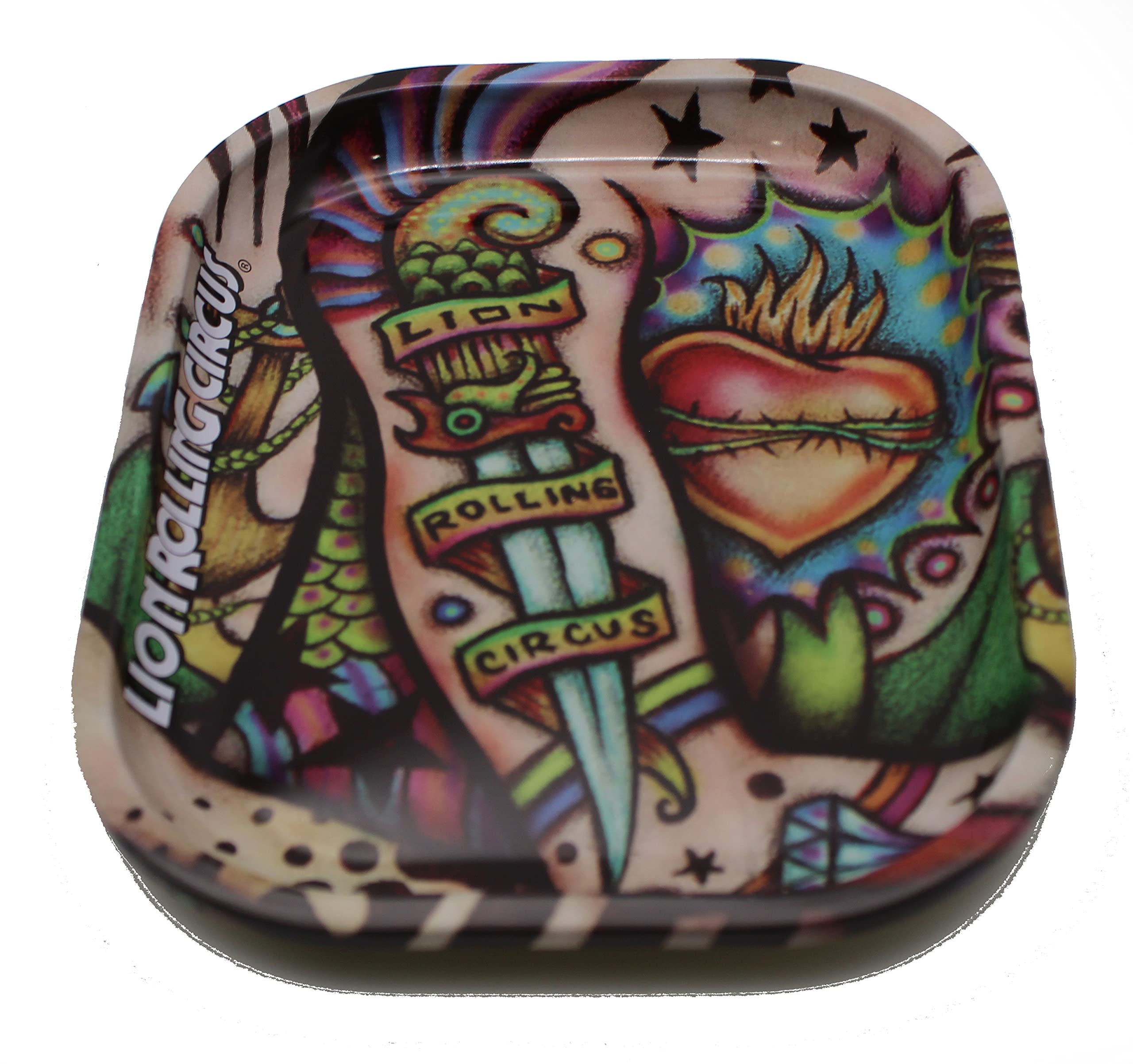 Lion Rolling Circus Small Metal Rolling Tray Tattoos Design + DSS Scoop Card