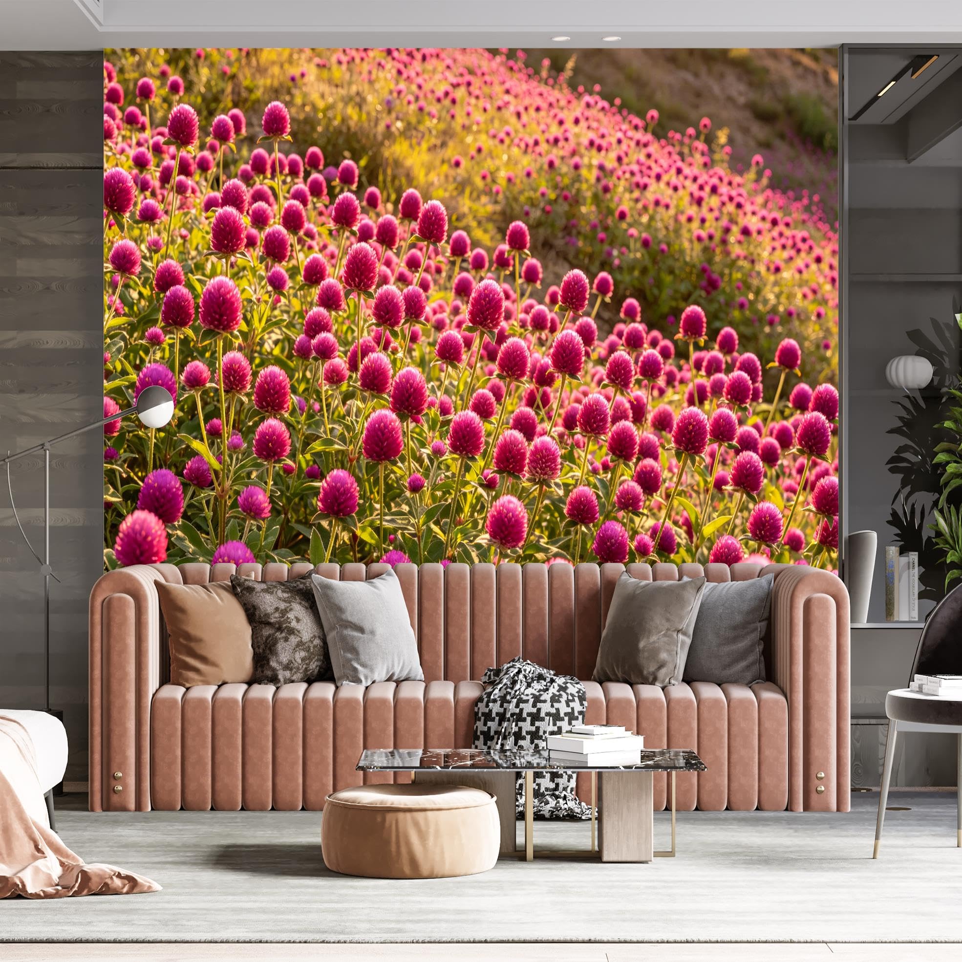 Murales da Parete Panoramica Autoadesiva 3D per Camera da Letto, Carta da Parati Rosa e Floreale Selvagge Adesiva Impermeabile Rimovente in Vinile per Pareti Arredamento Casa 360×240Cm (14