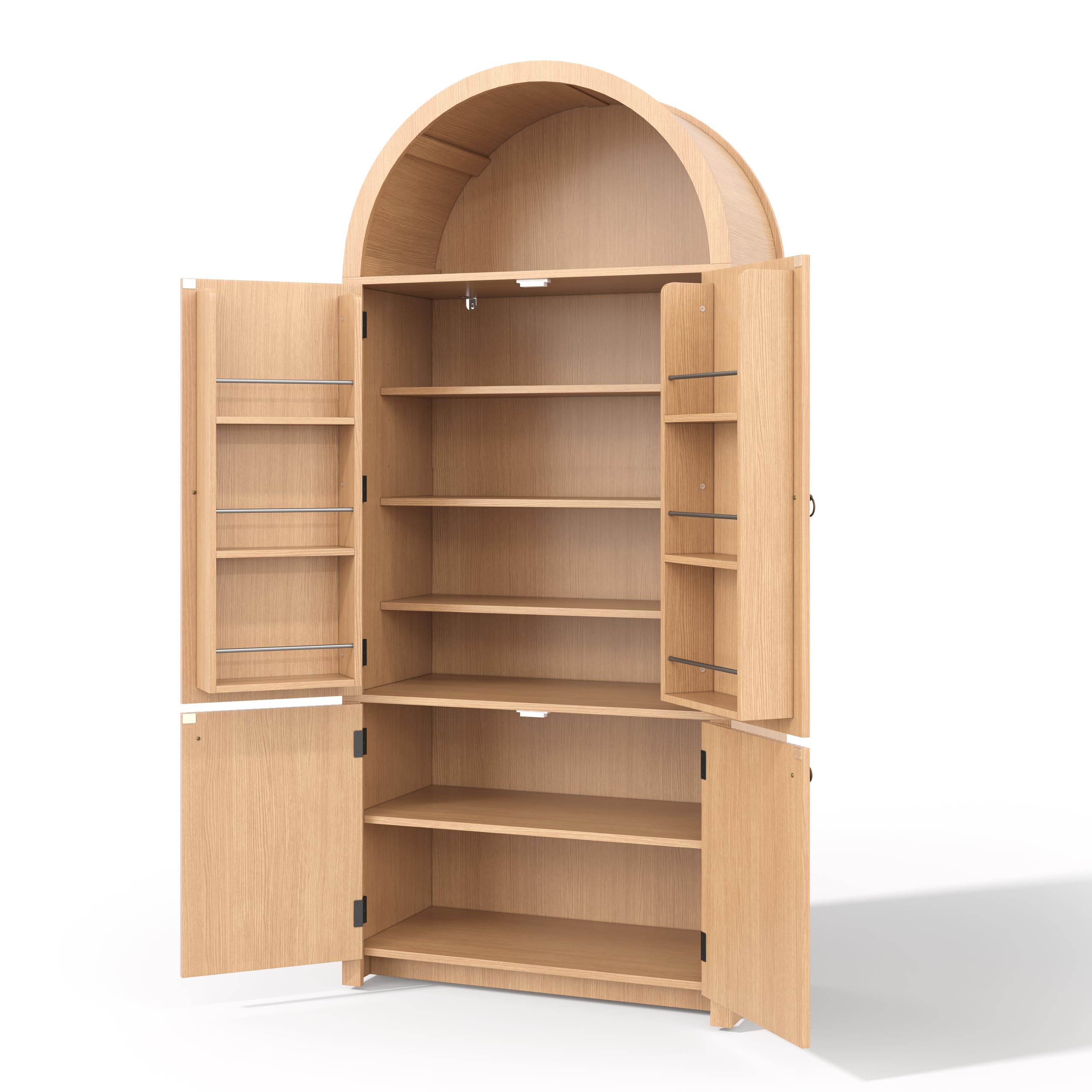 Armario arqueado 180 × 80 × 40 cm, vitrina con estantes para puerta y compartimento superior abierto, aspecto de madera, natural, para cocina, comedor, salón, dormitorio