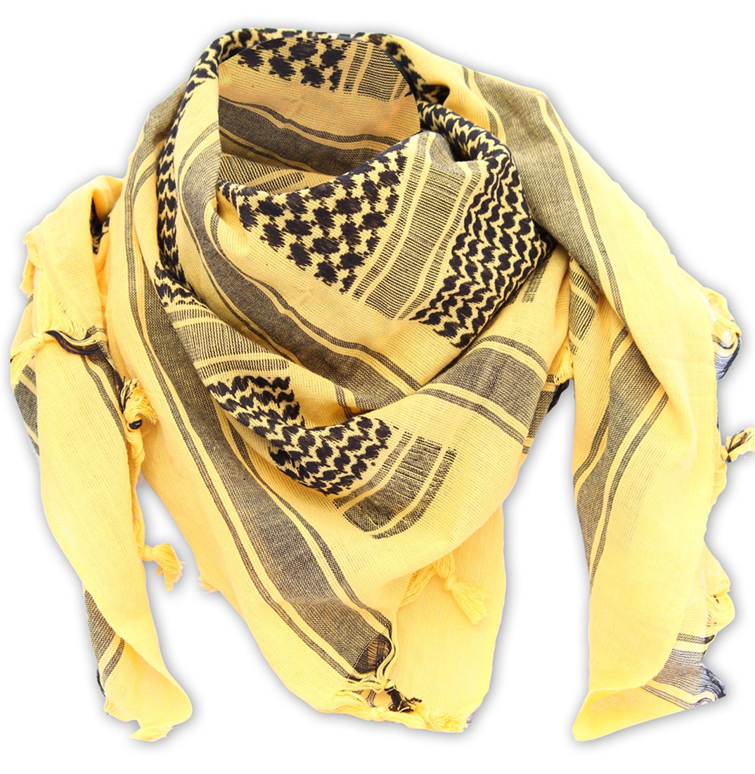 Outdoor World Be Active Men's Yellow Outdoor World Shemagh Scarf Army Arab Plo Military Forces Sas Biker Neck Warmer Keffiyeh Head Neck Scarf Middle-East Desert Turban Arab-Wrap With Tassel 110Cm X 110Cm (Yellow)