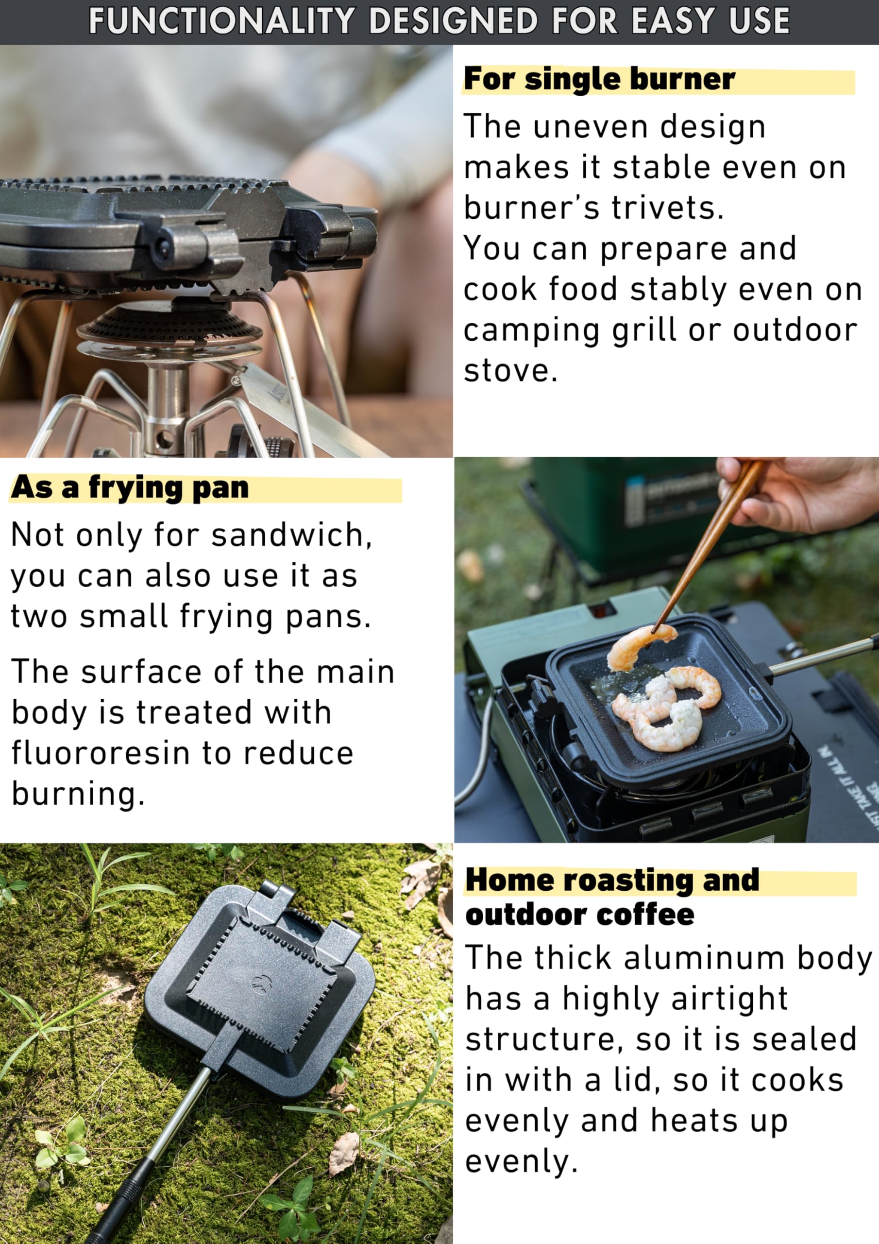 Campingmoon Campfire Sandwich Maker - Aluminum Stovetop Grill Pan For Outdoor Cooking