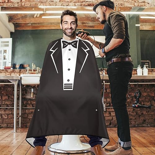 Miniatura 2 de visesunny Esmoquin con pajarita negra, capa de peluquería antiestática, capa de corte de pelo con cierre a presión, babero profesional de poliéster