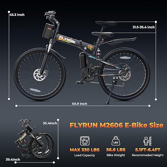 Electric Bike - Peak 750W 26 Folding Ebike, Commuter Ebicycle Mountain Bike with 48V Long Range Battery, Up to 20MPH 50+ Miles, Dual disc Brakes & Dual Hydraulic Suspension,UL Certificated