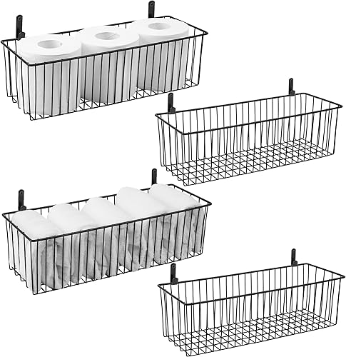 Wetheny Cesta de alambre negro montada en la pared (paquete de 4)  Cesta de almacenamiento de papel higiénico de metal  Cestas de alambre