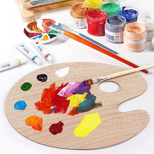 Miniatura 5 de Tamaki Paleta de pintura de madera, bandejas de pintura para acrílico, paleta de arte para pintar, bandejas con soporte para pulgar para artista, 1