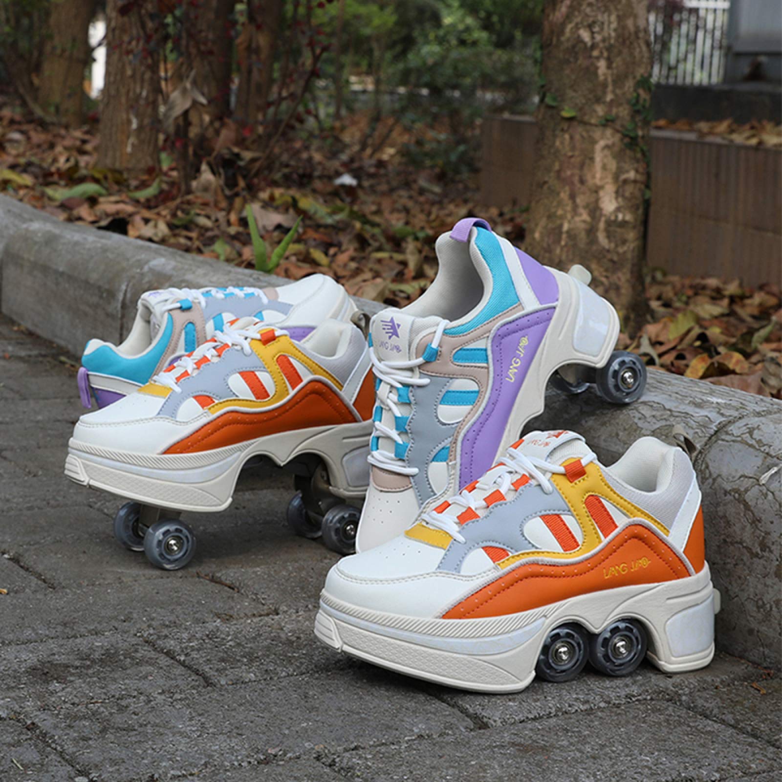 Rollschuhe Kinder,Unisexe Skates 2-in-1 Multifunktions 4-Rad Verstellbare Rollschuhe,Verstecktes Rad Für Laufsportschuhe Zum Spielen,Einstellbare Rollschuhe Für Skaten,Laufen