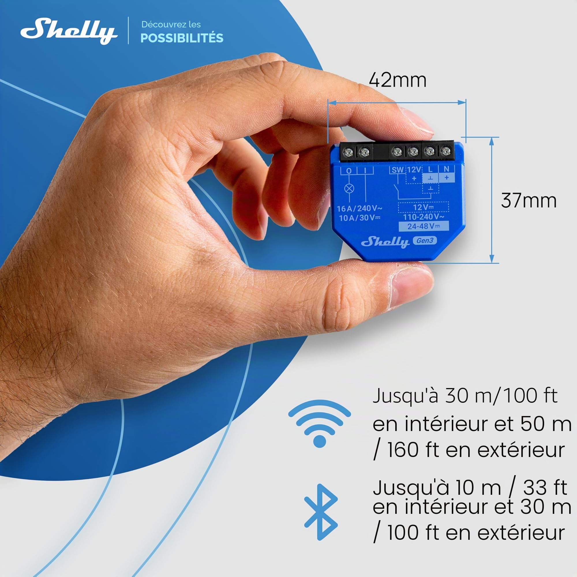 Shelly 1 Gen3 - Interrupteur connecté Wi-Fi et Matter à contacts secs, 1 canal - 16A, Commande à distance éclairage par app, Compatible Alexa, Apple Homekit et Google Home, Aucun Hub Requis