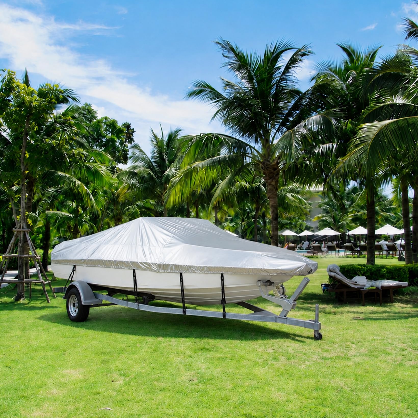 Funda Protectora para Barco, Cubierta Impermeable Resistente a los Rayos | Cubierta impermeable y anti‑UV protege el barco de polvo, lluvia y sol. Incluye correas de fijación y bolsa