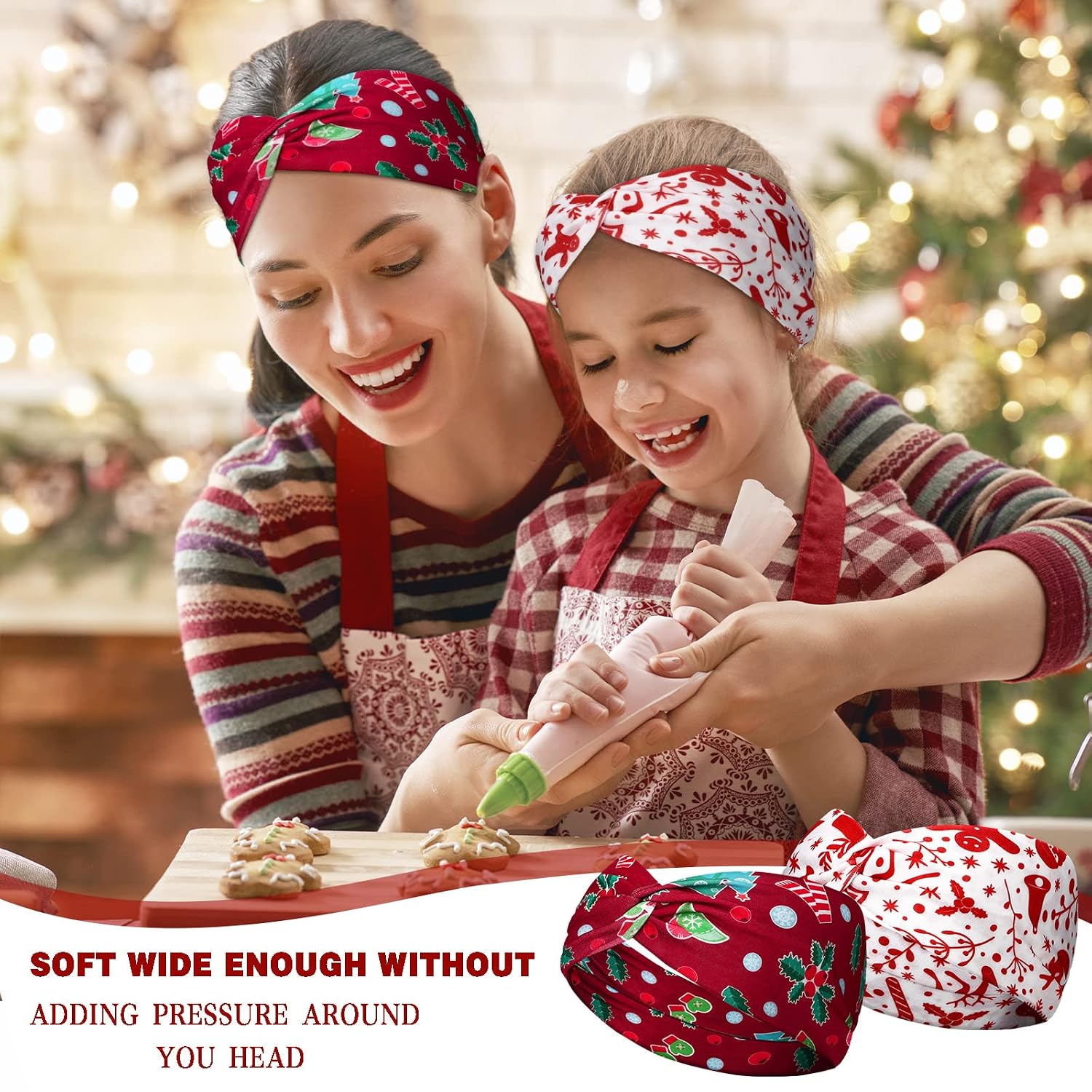 Jutom 12 Pieces Christmas Twisted Headbands Snowflake Elastic Turban Headband Multi-style Headband Christmas Bell Non Slip Hair Accessories Wide Knot Hair Bands Headwrap for Women (Simple Pattern)