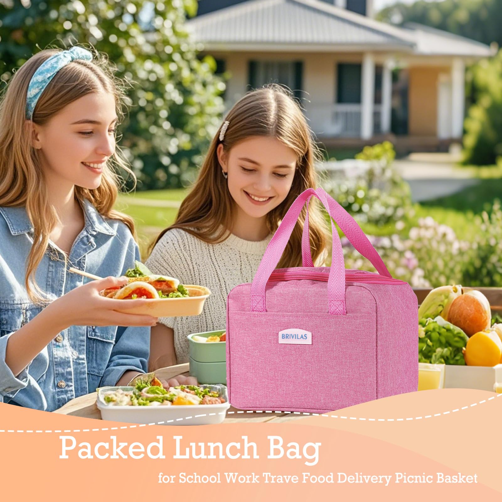 Binoster Insulated Lunch Bag Tote Bag for Women Wide Open Insulated Cooler Bag Water-Resistant Thermal Leak-Proof Lunch Organizer for Men Girls Outdoor Picnic Work (Rose Red Square) - Image 2