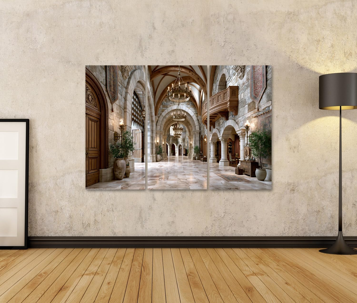islandburner Quadro su tela, motivo: porta medievale, per soggiorno, per gli amanti della storia, 3 pezzi, edizione S1