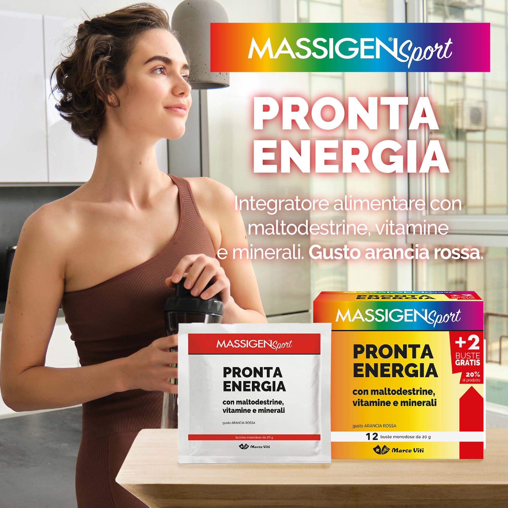 Massigen - Pronta Energia Sport, Integratore Energetico con Maltodestrine, Minerali e Vitamine, 12 Bustine da 20 g