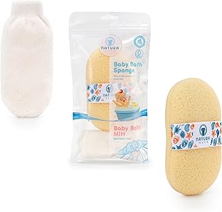 Natural Baby Bath Sponge & Wash Cloth Set for Sensitive Newborn Skin