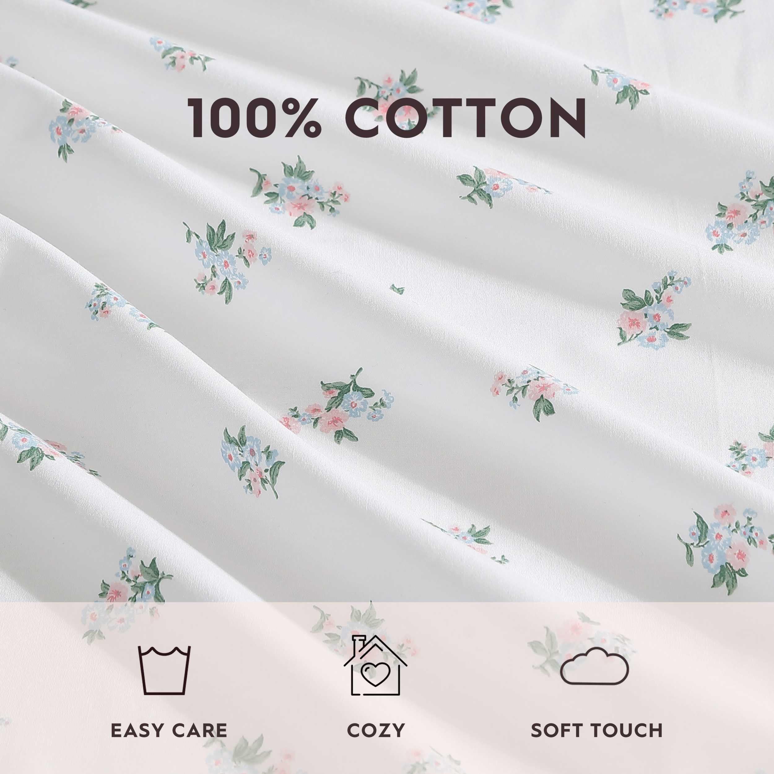 Laura Ashley - Juego de sábanas, Ropa de Cama de algodón percal Transpirable, 200 Hilos, Bolsillo Profundo, decoración Elegante para el hogar (Azul Harperette, Queen)