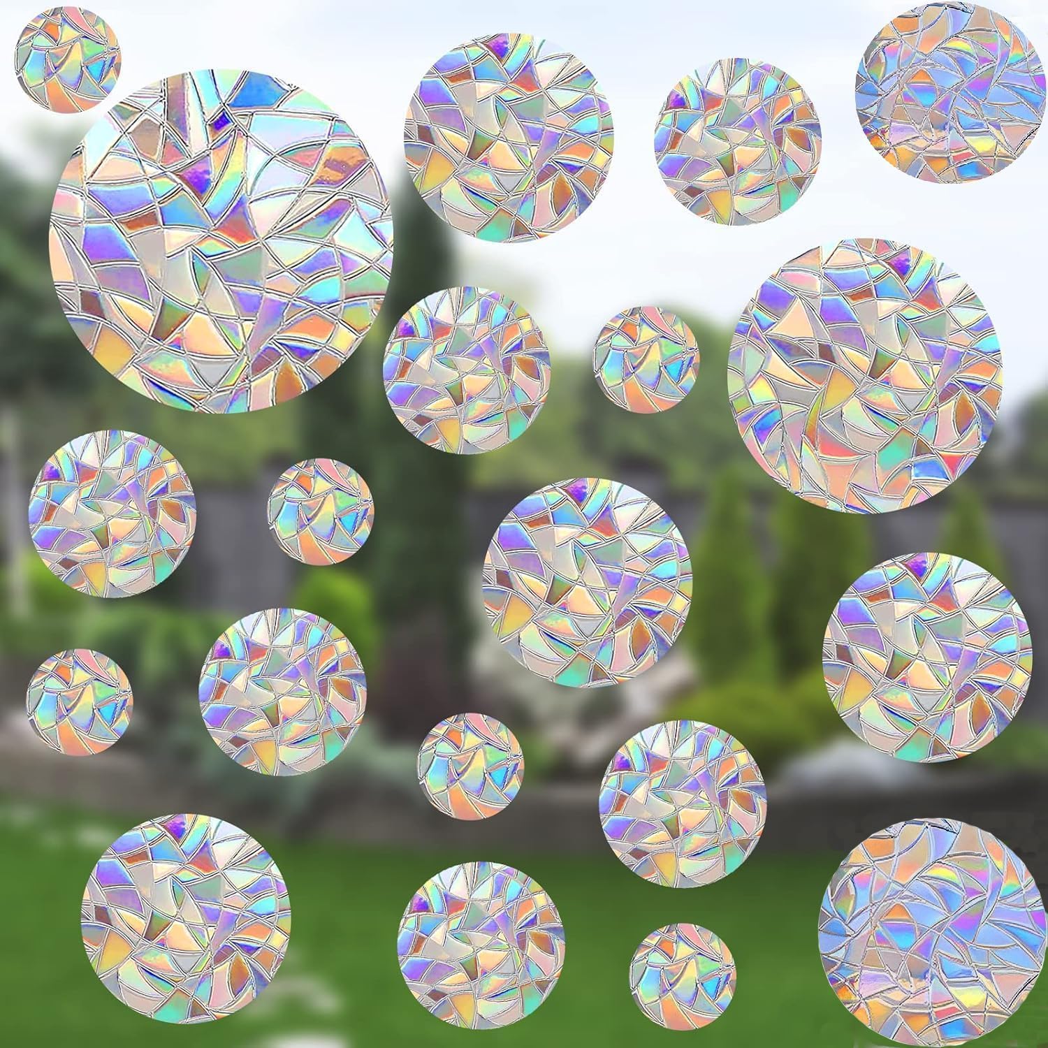 65 Pcs Round Prism Window Stickers, BetterJonny Bird Protection, Rainbow Window Film, Prism Window Stickers, Bird Protection, PVC Anti-Collision Sticker, Suncatcher Sticker