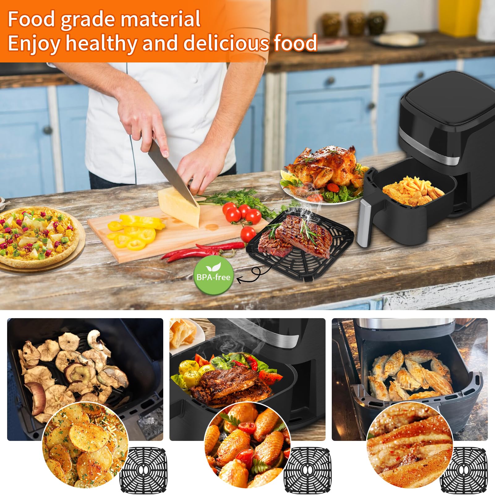Accesorio Para Freidora De Aire, 3 Pisos Rejilla Para Freidora De Aire, Rejilla De Acero Inoxidable Accesorios Para Airfryer COSORI 5,5L/4,7L Cecotec 6L/5.5L