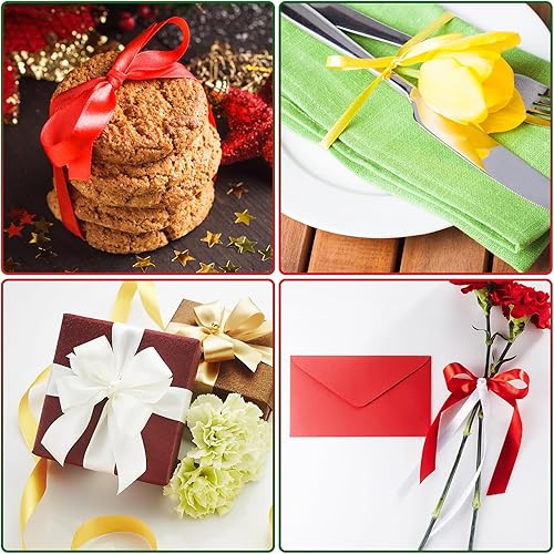 Miniatura 6 de 4 rollos de cintas de Navidad de 100 yardas, cinta de satén de poliéster de 38 pulgadas de ancho para envoltura de regalos, Navidad, decoración de